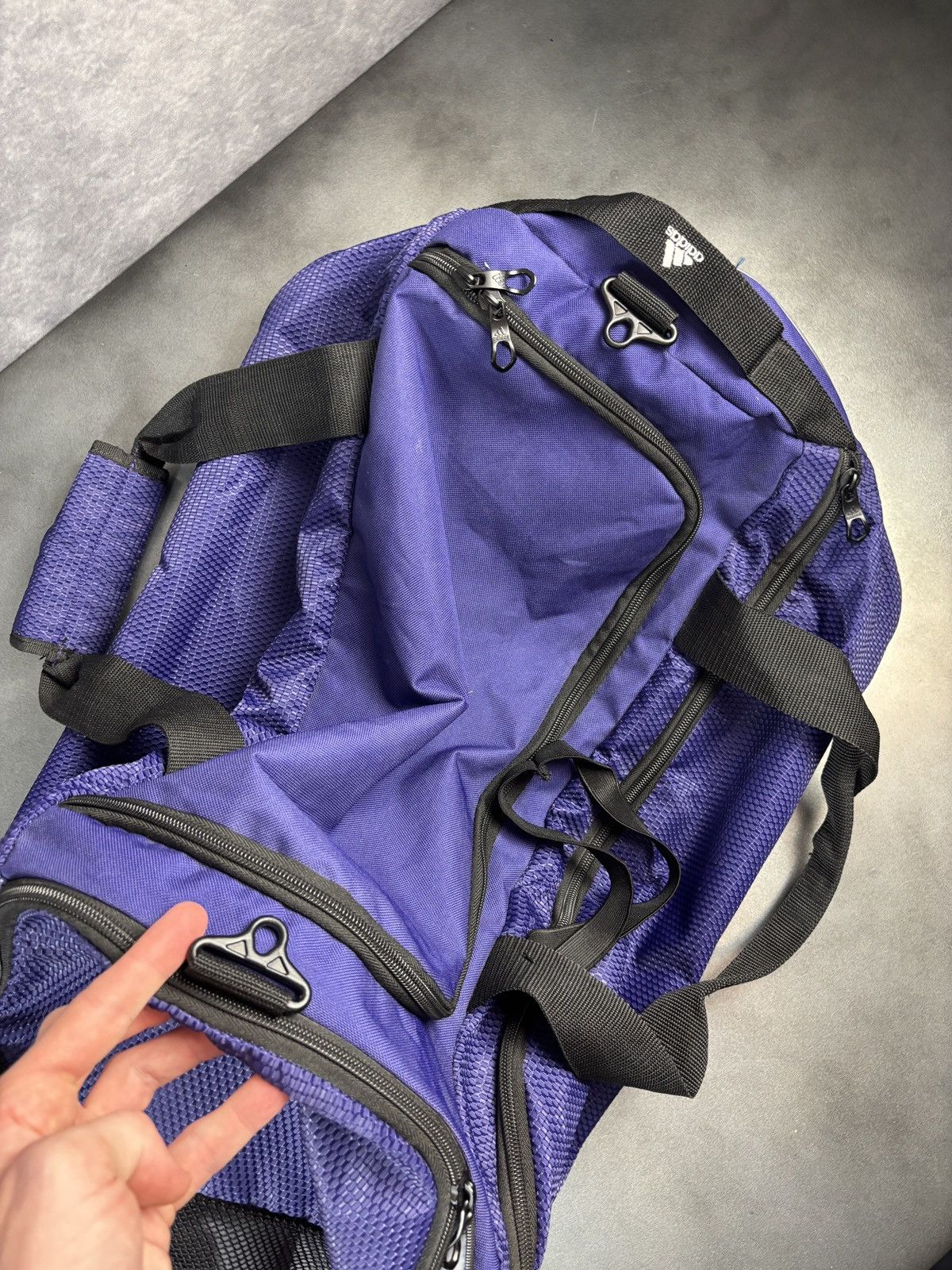 Adidas 2000s Adidas Duffle Bag Vintage Gym Bag Purple Sport Sack Size ONE SIZE - 12 Thumbnail