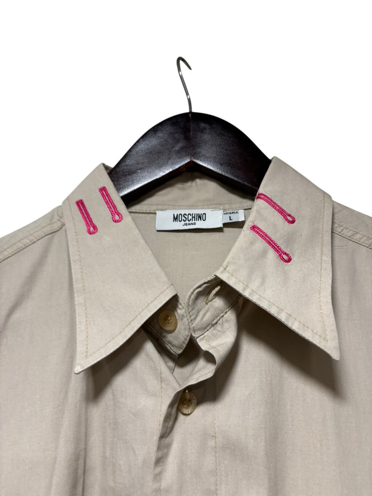 Moschino Archives Moschino Jeans Shirt Italy Beige Pin Embroidery AOP Size US L / EU 52-54 / 3 - 6 Thumbnail