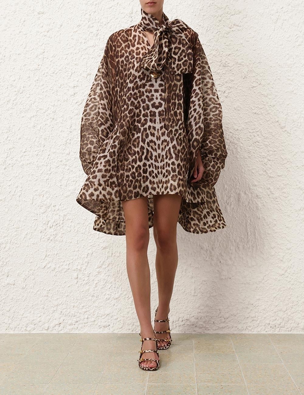 Zimmermann o1w1db10925 Illustration Billow Mini Dress in Leopard Size M / US 6-8 / IT 42-44 - 6 Thumbnail