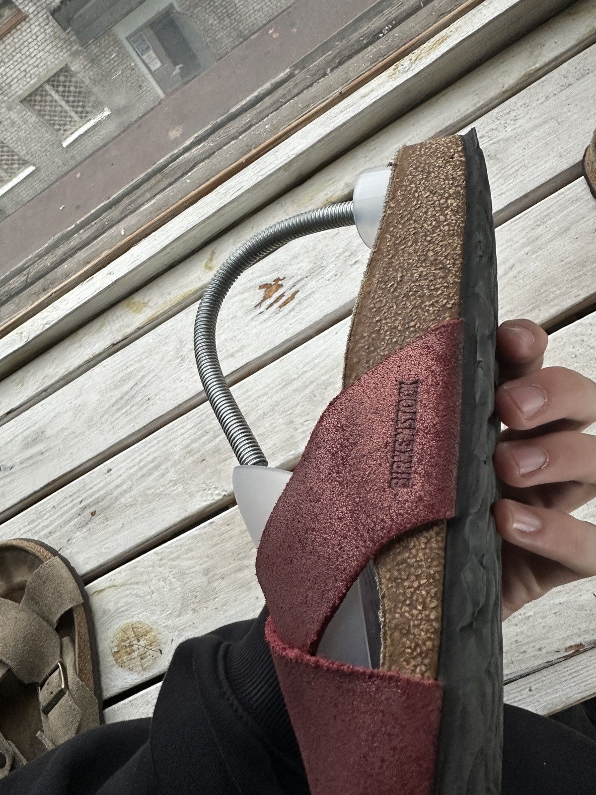 Birkenstock 🚨Vintage Birkenstock 38 dark red Luxe Sandals rare slides Size US 8 / IT 38 - 5 Thumbnail