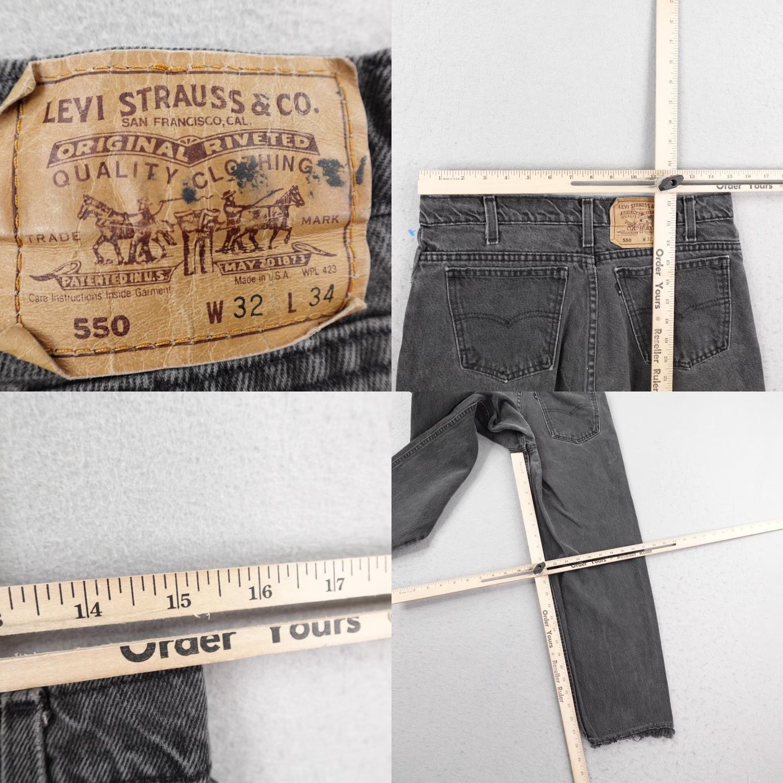 Levi's VINTAGE Levi's 550 Jeans Mens Straight Denim 32x34 90s Made USA Black Charcoal Wash Distressed Hems Mens Size US 32 / EU 48 - 8 Thumbnail