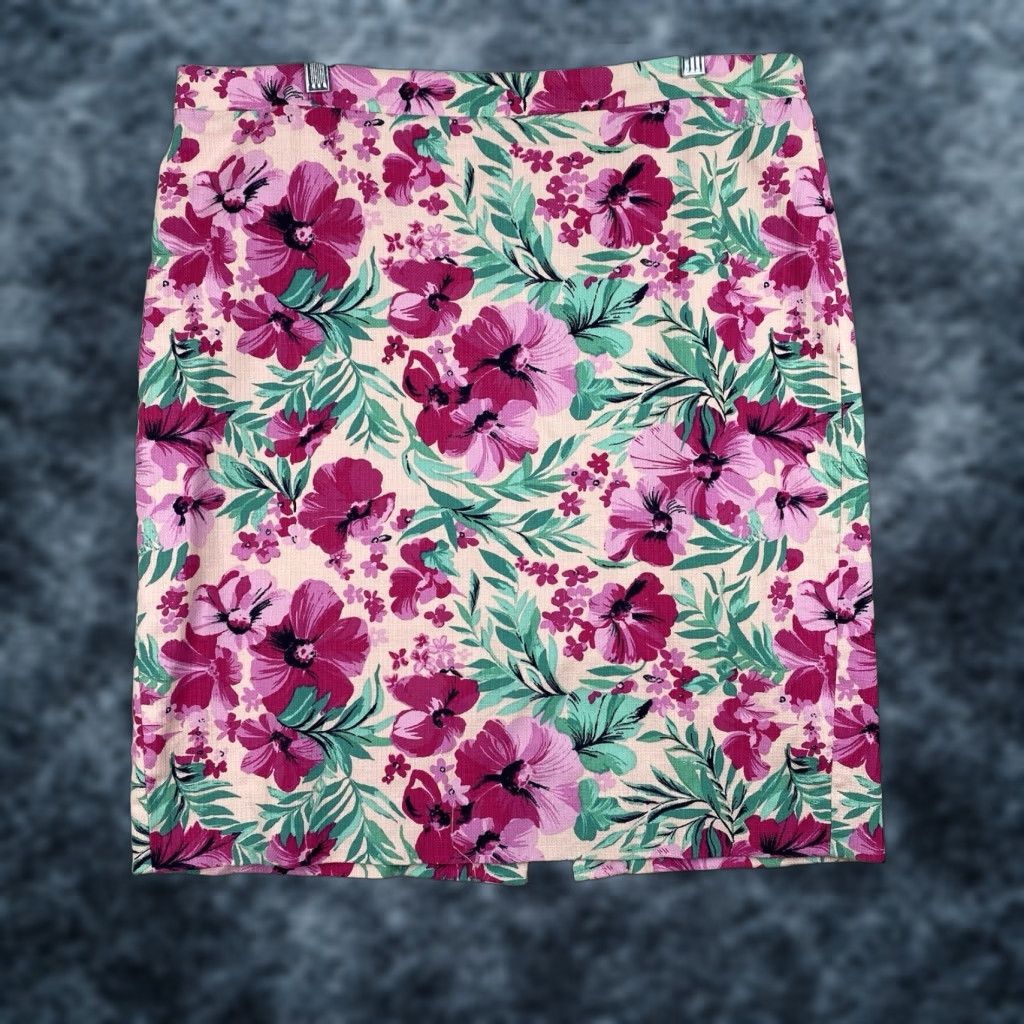 J.Crew J. CREW Skirt Womens 14 Pink Floral Structured Cotton Lined Zip Pencil Preppy Vintage: No Size 36" / US 14 / IT 50 - 1 Thumbnail