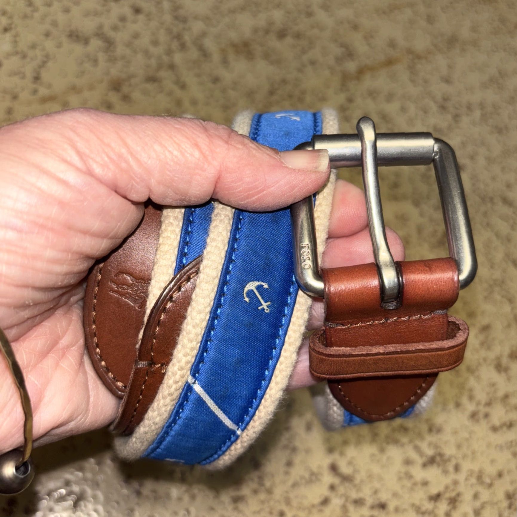 Polo Ralph Lauren Polo Ralph Lauren Belt Men 32 Nautical Blue Anchors Braided/Woven Regular Adjustable Buckle Logo Leather Brass Size US XS / EU 42 / 0 - 2 Thumbnail