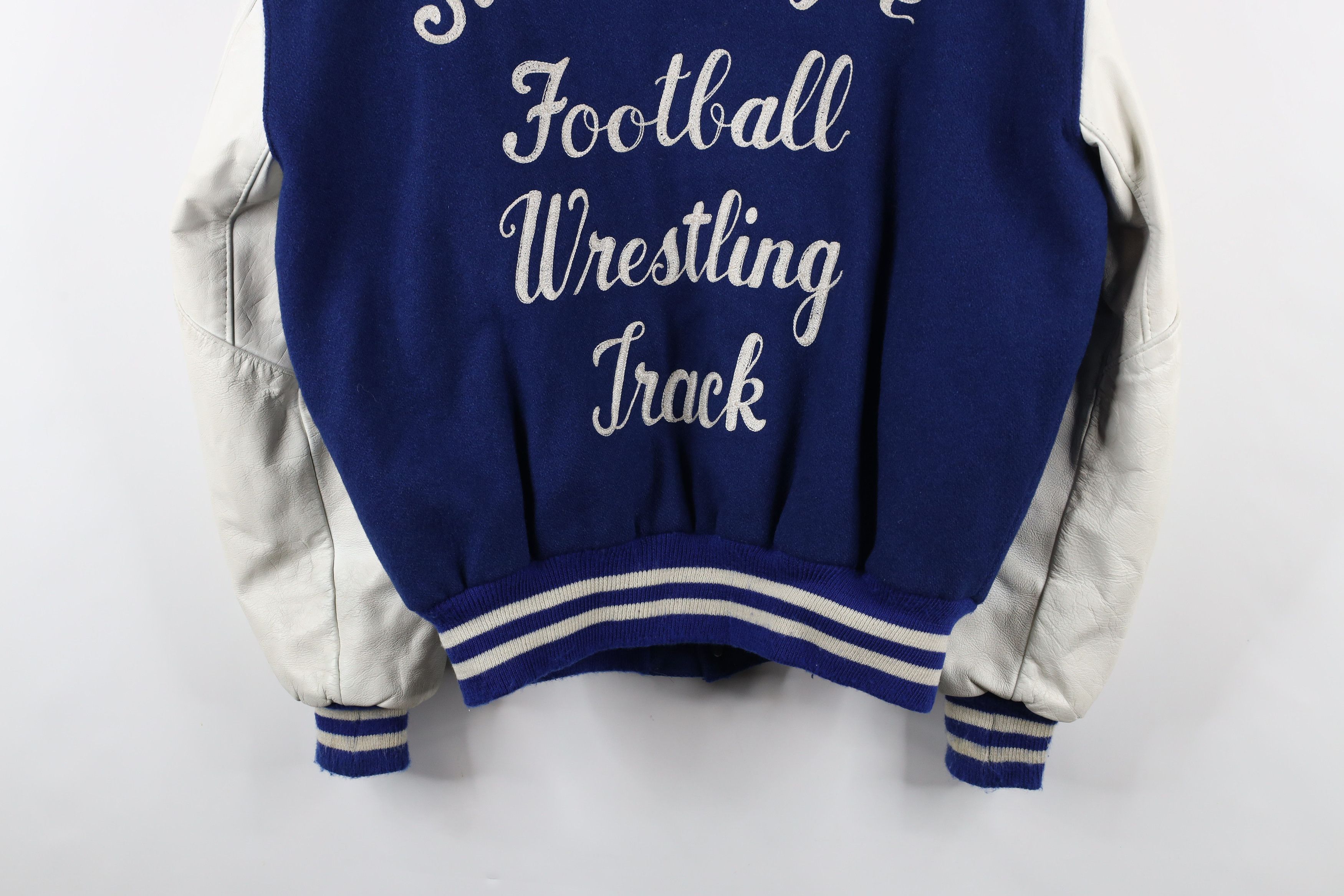 Vintage Vintage 90s Wool Leather Varsity Letterman Jacket Blue USA Size US XL / EU 56 / 4 - 14 Thumbnail