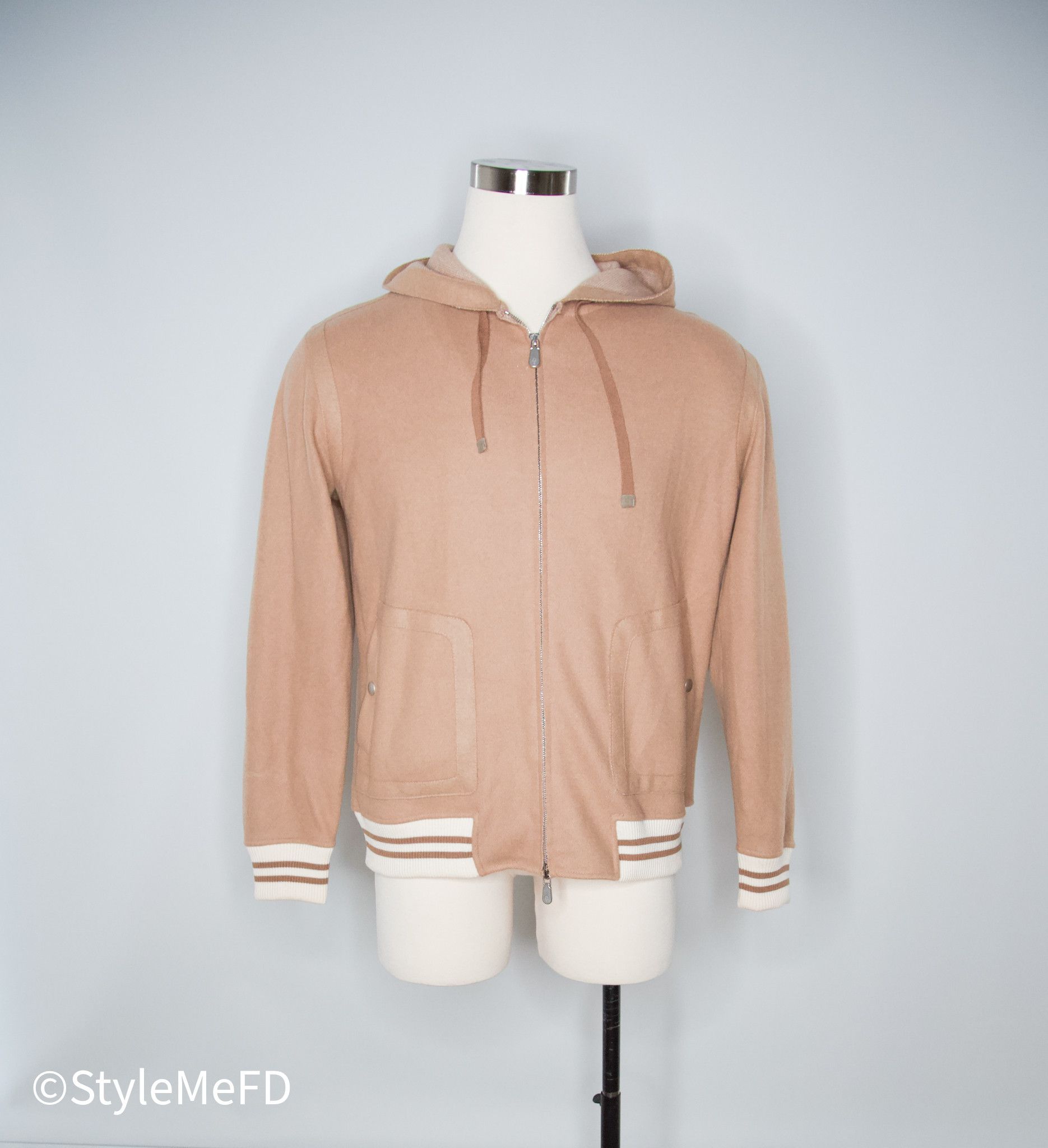 Eleventy Eleventy Beige & White Hooded 100% Wool Zip Up - Mens Size L Size US L / EU 52-54 / 3 - 1 Thumbnail
