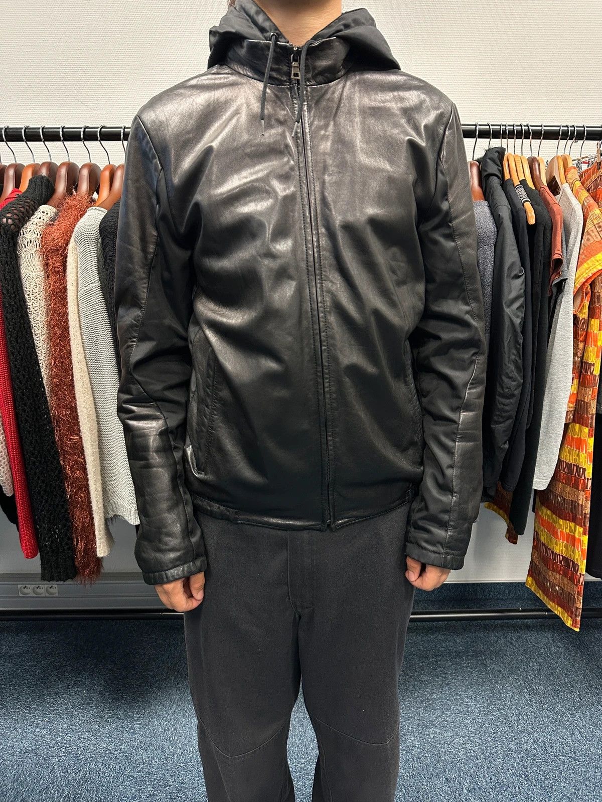Prada Prada Sport FW2010 Leather & Nylon Black Hooded Jacket Size US M / EU 48-50 / 2 - 2 Thumbnail