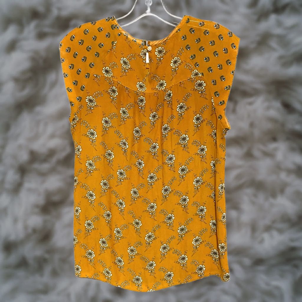 Loft VINTAGE LOFT Blouse Shirt Orange Floral Boho Chic Peasant Cottage Ruffles Flow y Short Sleeve Crew Neck Women S Spring Fall Summer Winter 0 Size S / US 4 / IT 40 - 1 Thumbnail