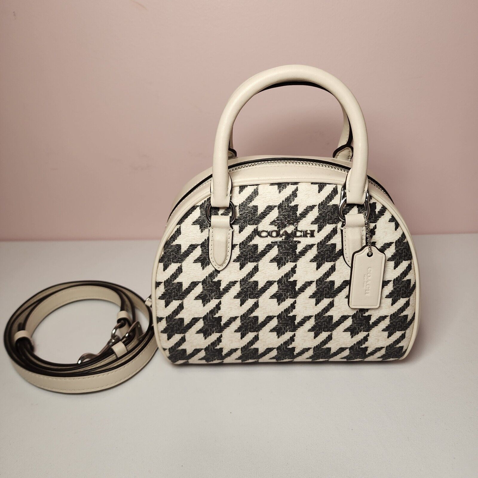 Coach NWT COACH CJ626 SYDNEY SATCHEL HOUNDSTOOTH CROSSBODY Cream Size ONE SIZE - 1 Thumbnail