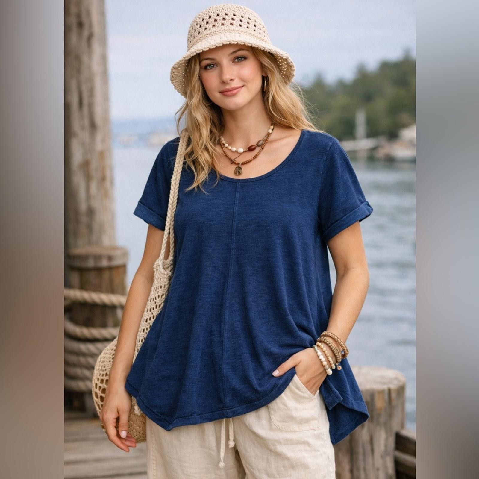 Lauren Ralph Lauren Lauren Ralph Lauren Small Linen Cotton Blue Top Knit Size S / US 4 / IT 40 - 1 Thumbnail