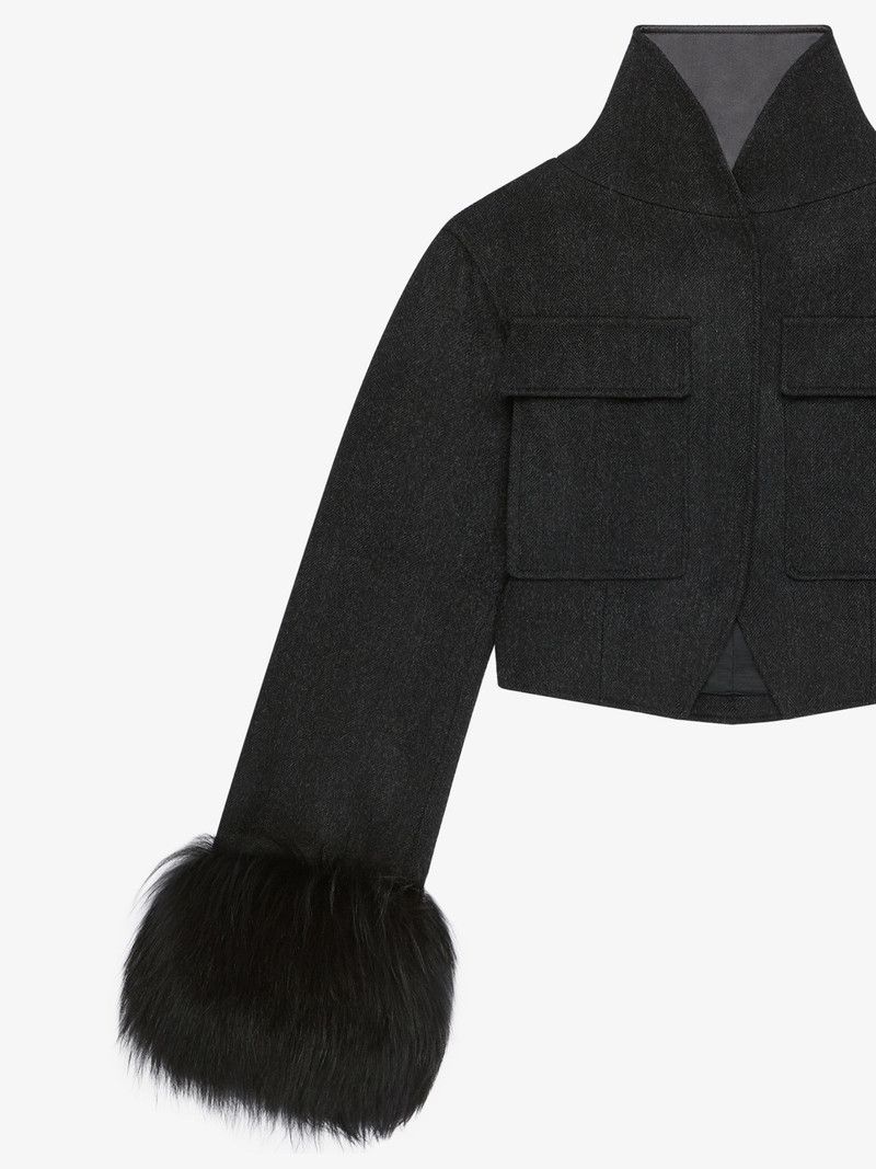 Givenchy o1w1db10326 Cropped Jacket Shearling Cuffs in Black Size M / US 6-8 / IT 42-44 - 2 Thumbnail