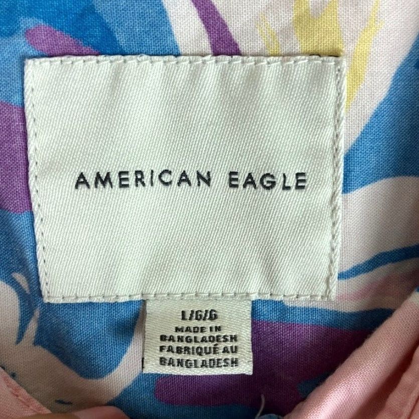 Vintage American Eagle Shirt Mens Button-Down 100% Cotton Pink Blue Floral Short Sleeve L Casual, Workwear, Travel Mens Size US L / EU 52-54 / 3 - 6 Thumbnail