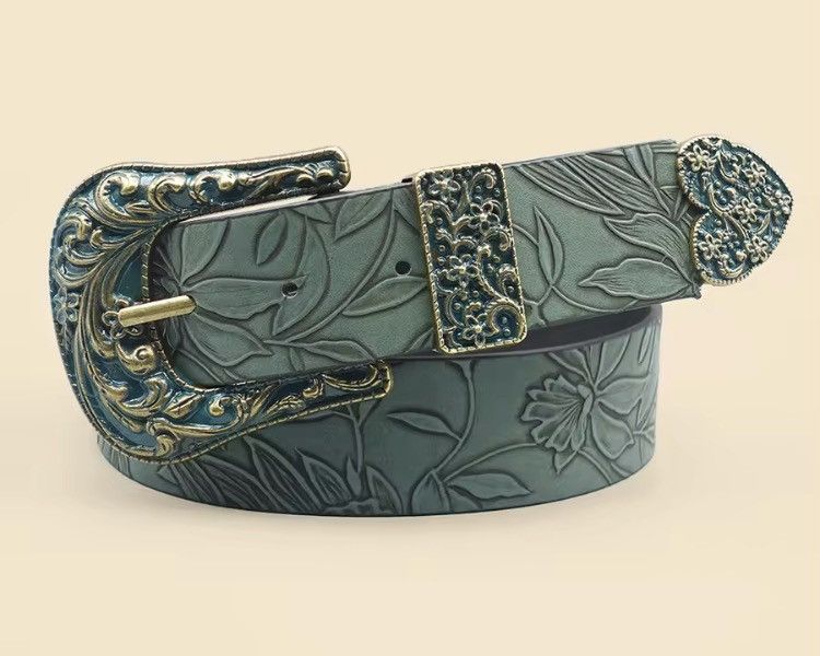 Japanese Brand FLORAL Embossed PU Leather Belt- 110 cm Size 32 - 7 Thumbnail