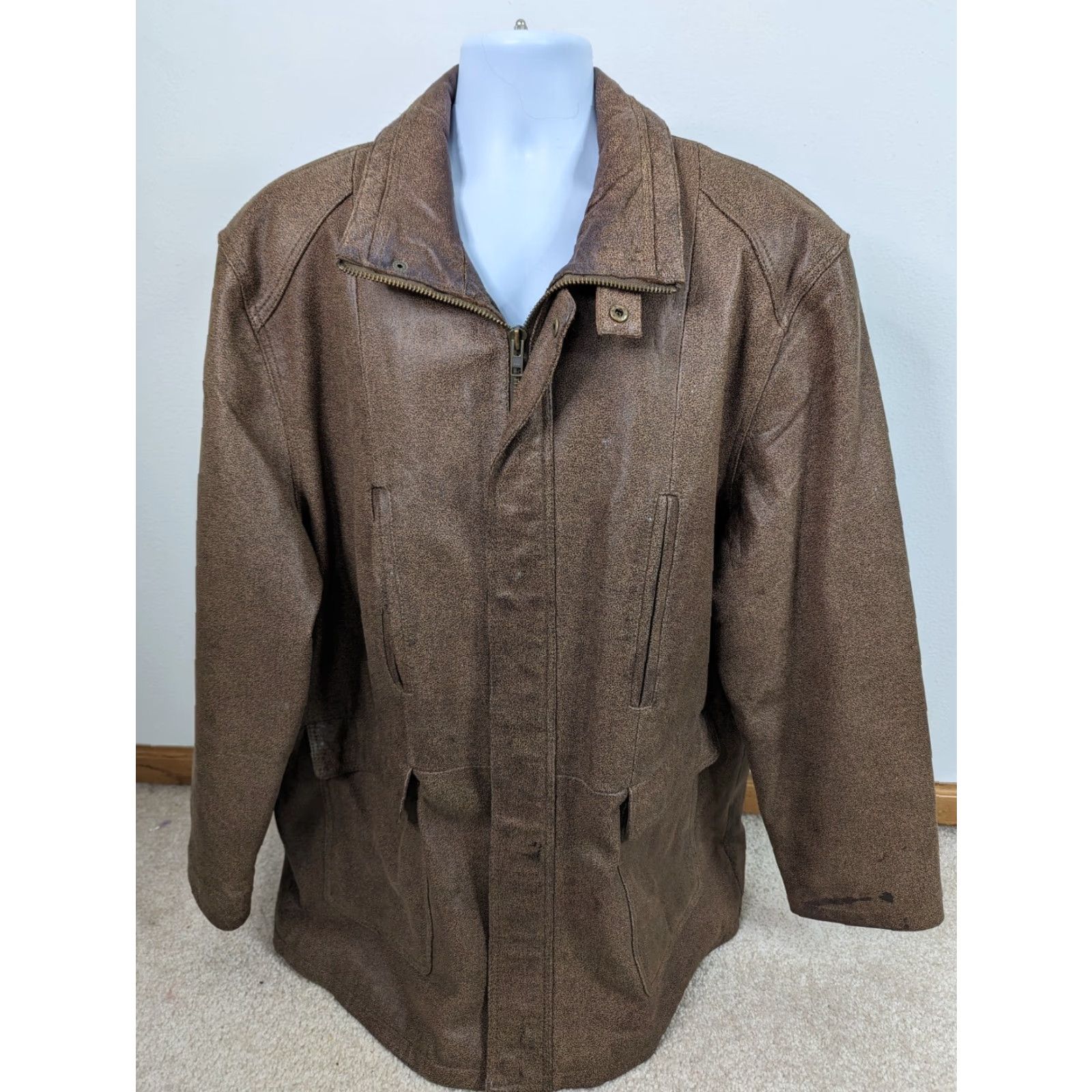 Vintage VINTAGE Bomber Jacket Leather 3XL Men Brown 90s Y2K Thick Heavy Moto Biker Jacket Size US XXL / EU 58 / 5 - 2 Thumbnail