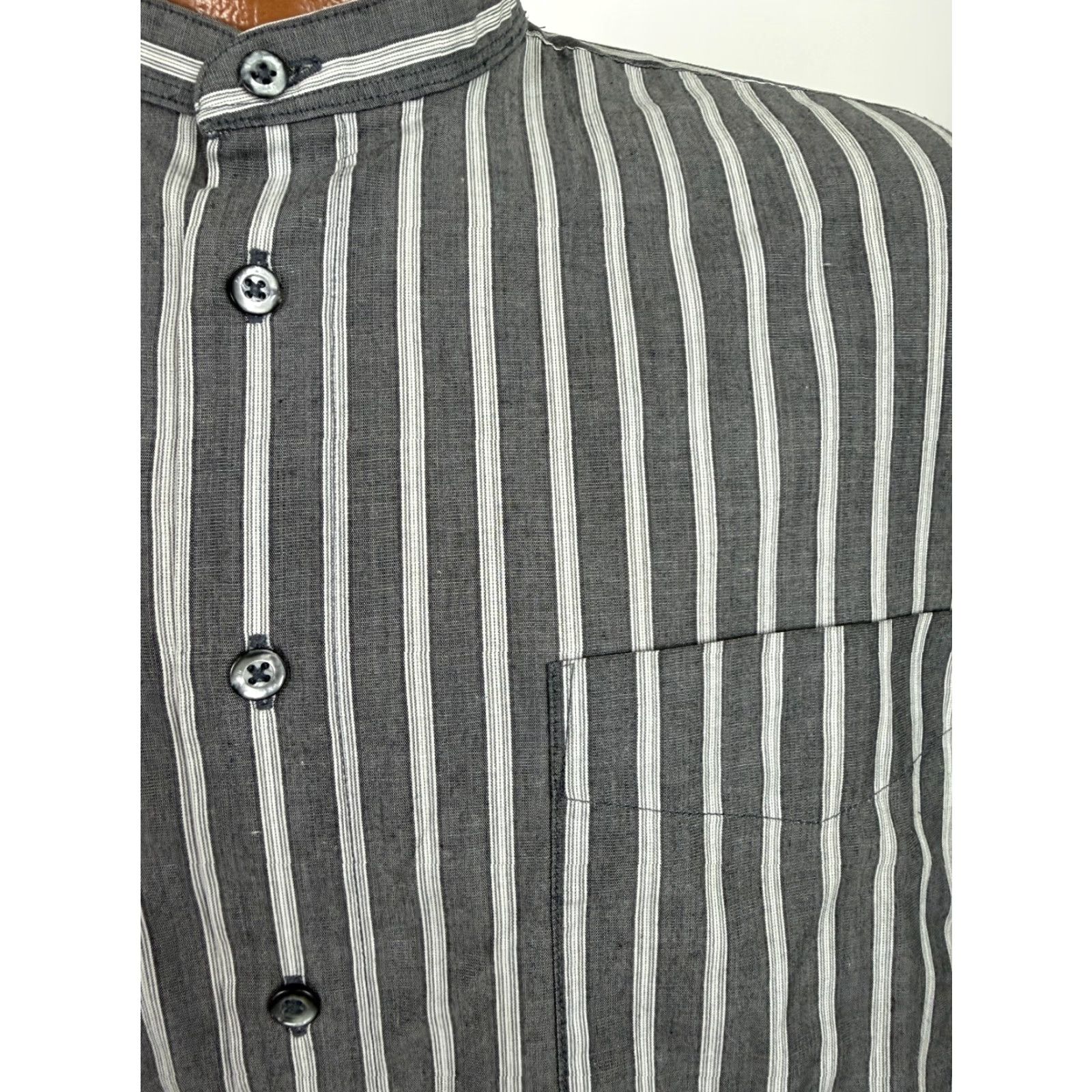 Albert Nipon VINTAGE Albert Nipon Shirt Men L Striped Button-Up Band Collar 80s 90s Preppy Vaporwave Black Size US L / EU 52-54 / 3 - 2 Thumbnail
