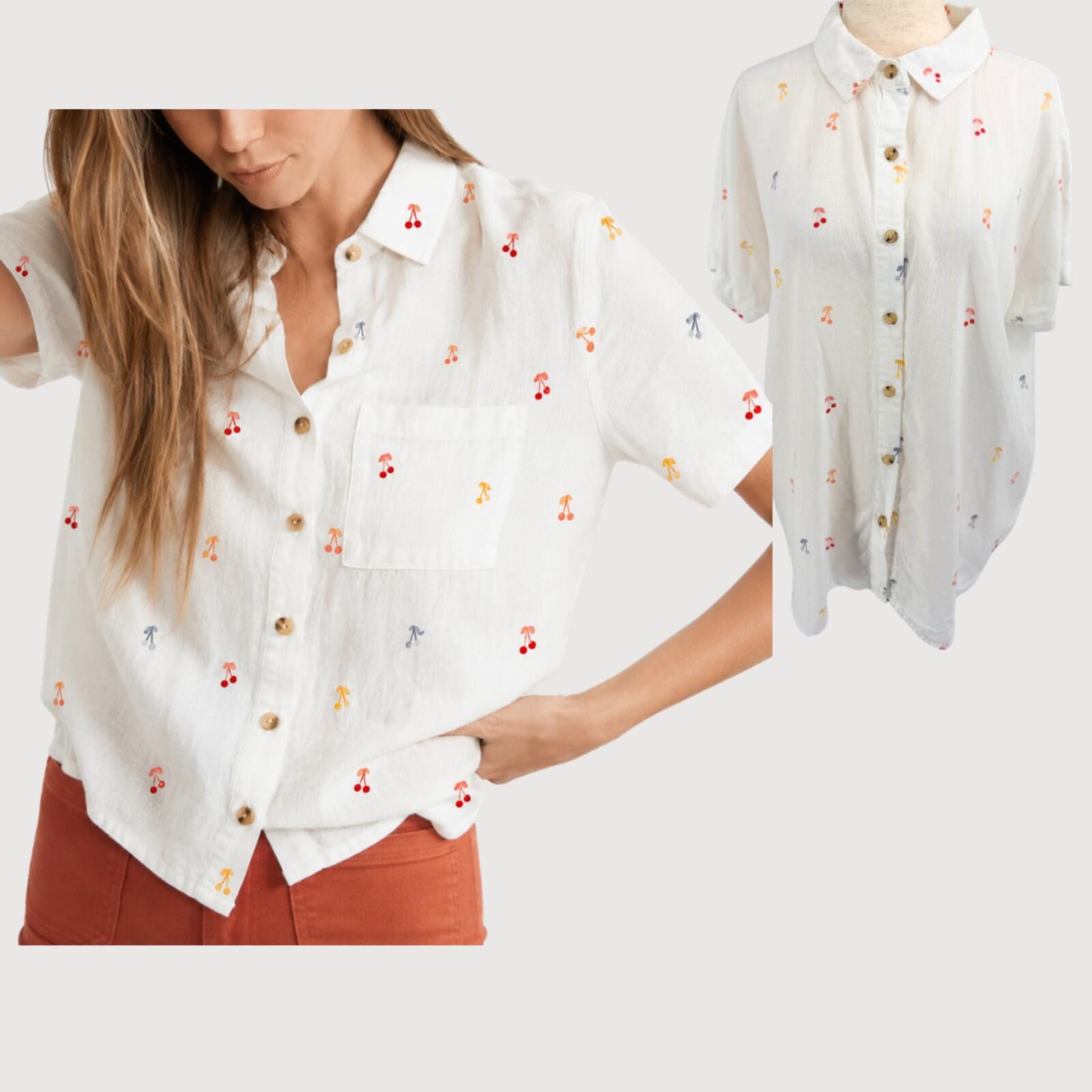 Marine Layer Marine Layer Cherry Button Up Shirt White S Size S / US 4 / IT 40 - 1 Thumbnail
