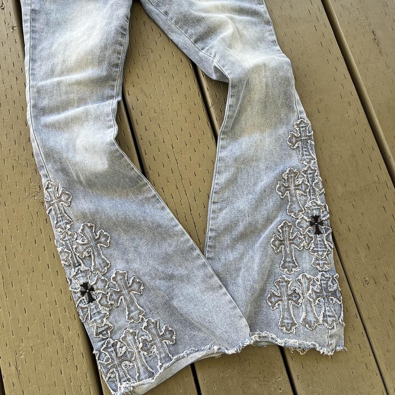 Vintage Womens cross Flared Jeans Wide Leg Jeans Light Wash Y2K Size 26" / US 2 / IT 38 - 2 Thumbnail