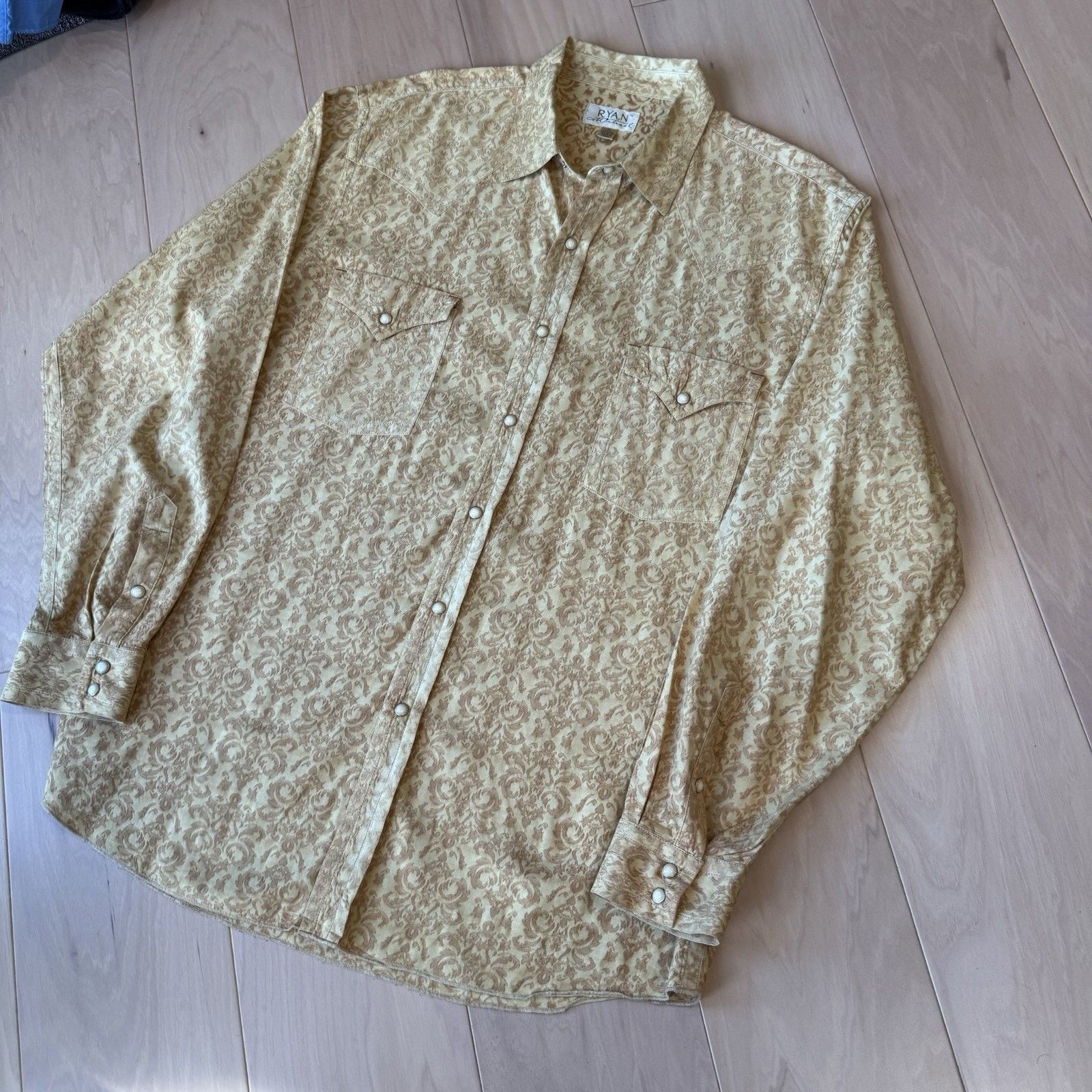 Wrangler Ryan Michael Silk Pearl Snap Shirt XL Yellow Paisley Western Size US XL / EU 56 / 4 - 8 Thumbnail
