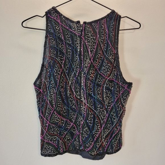 Holt Renfrew Holt Renfrew Vintage Beaded Black 100% Silk Top - Size L Size L / US 10 / IT 46 - 2 Thumbnail
