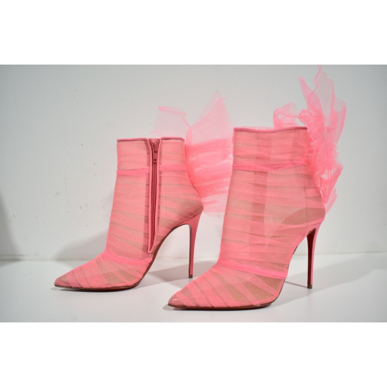Christian Louboutin Christian Louboutin Libellibooty 100 Pink Mesh Tulle Ankle Size US 7 / IT 37 - 9 Thumbnail