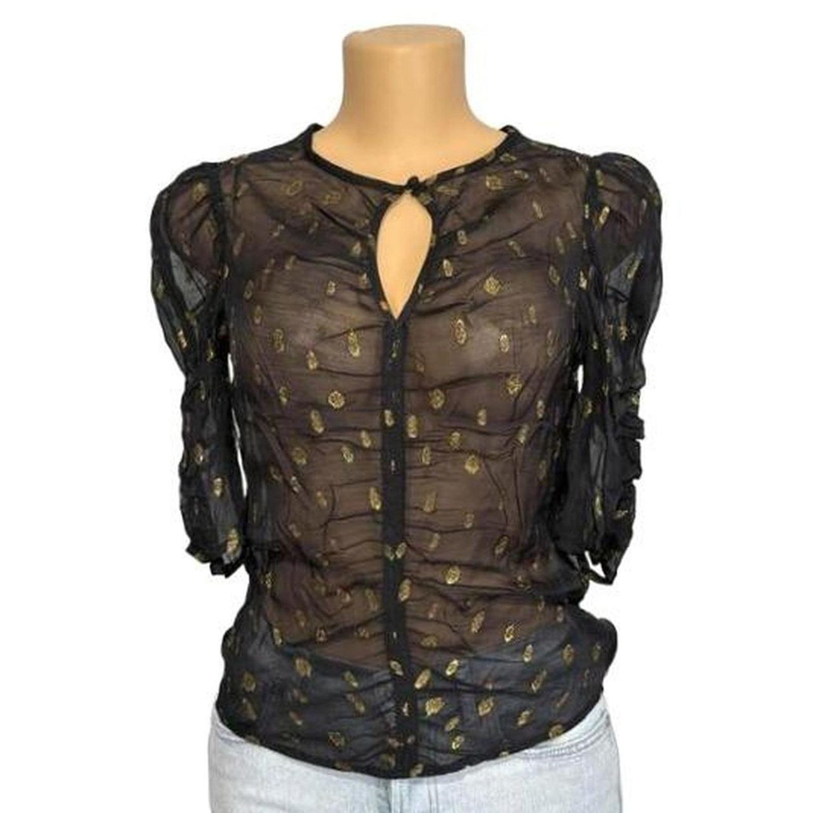 Frame Frame Shirred Keyhole top - Noir 100% Viscose SIze XS Size XS / US 0-2 / IT 36-38 - 5 Thumbnail
