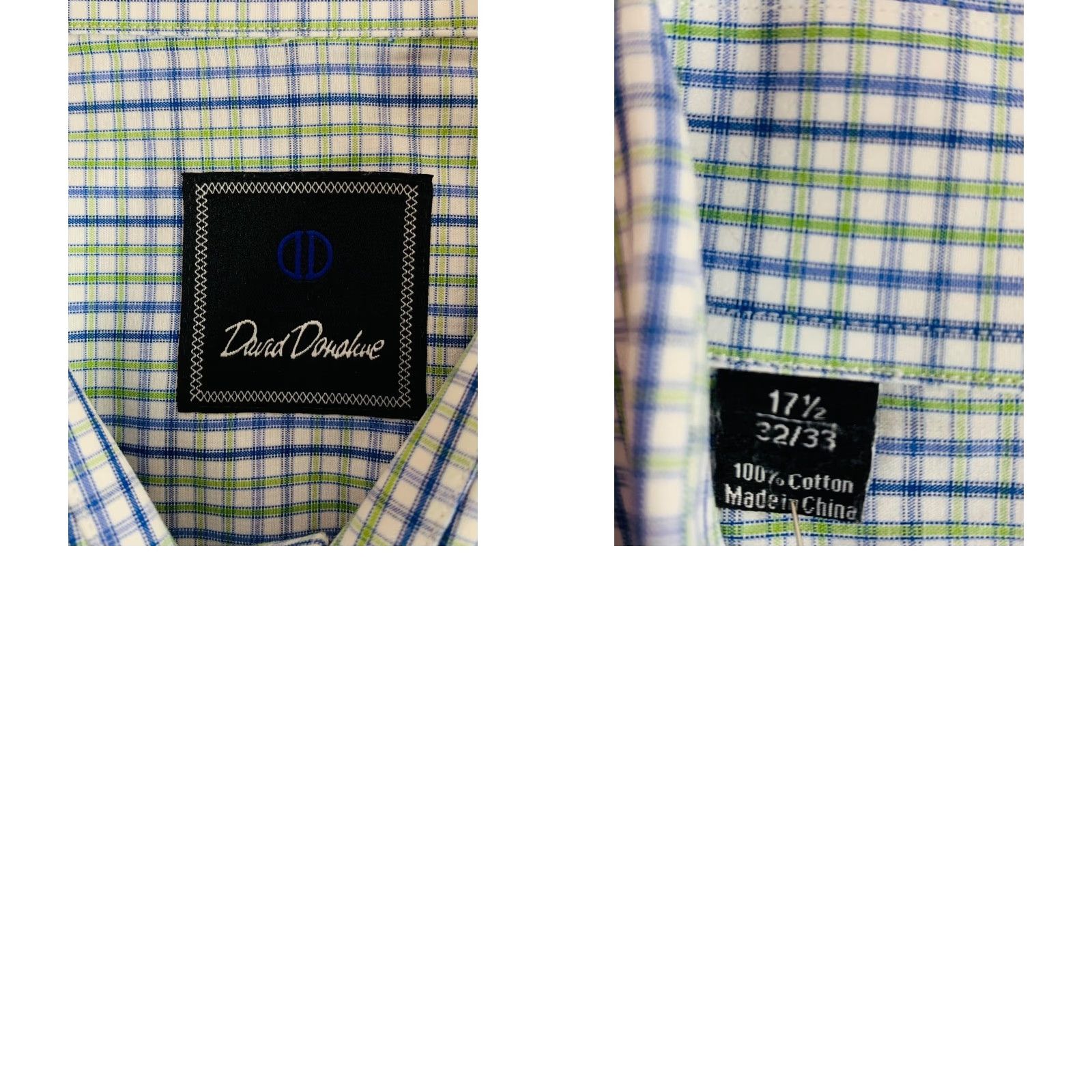 David Donahue VINTAGE David Donahue Mens Button Up Dress Shirt Plaid Green Blue 17.5 32/33 Regular Chest 26 Length 32.5 Sleeve 23 Mens Size 48R - 8 Thumbnail