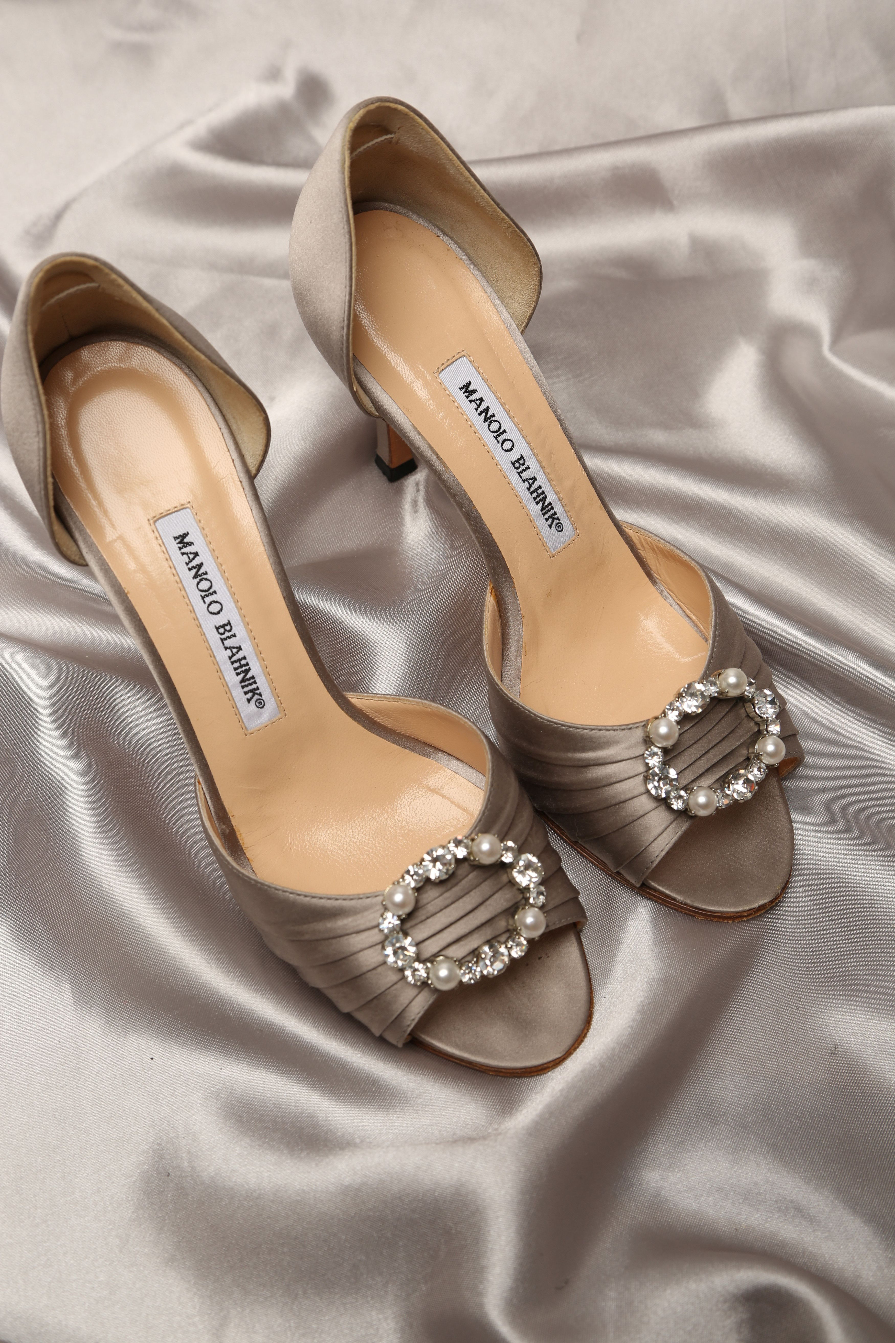 image of Manolo Blahnik Silver Sandals, Women's (Size 6)