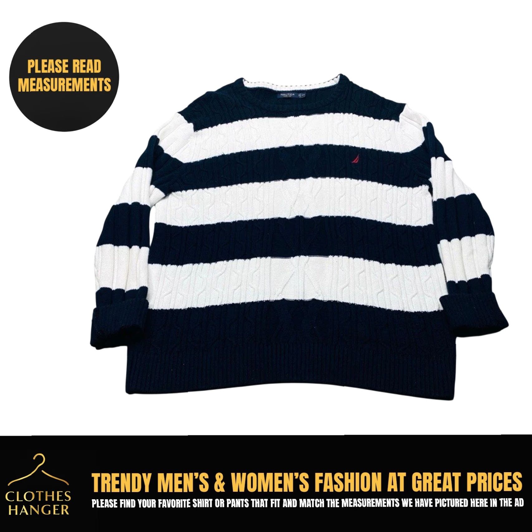Nautica Nautica Sweater Mens 2XL Navy Blue White Cable Knit Fisherman Coastal Preppy Size US XXL / EU 58 / 5 - 2 Thumbnail