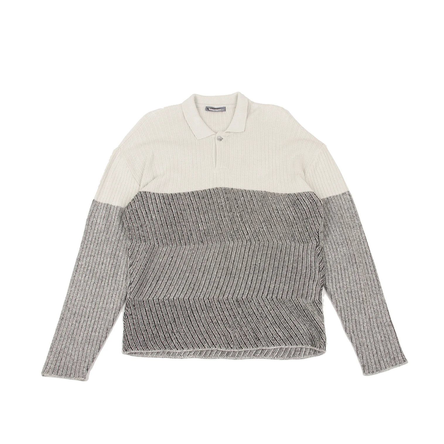 Issey Miyake Zigzag Knit Polo Shirt in Beige and Navy Size US M / EU 48-50 / 2 - 1 Thumbnail
