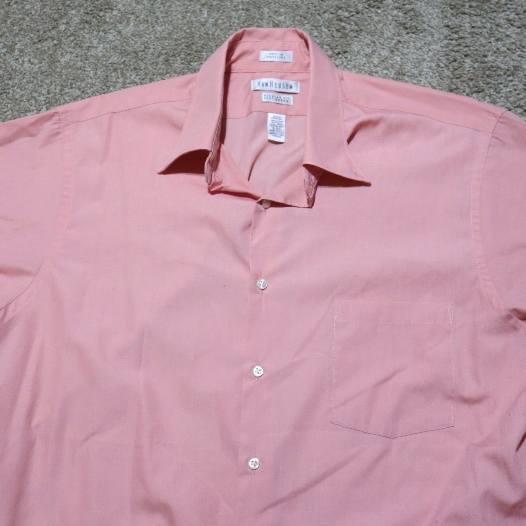 Van Heusen Van Heusen Dress Shirt Men 16.5 Pink Solid Poplin Button Up Collar Down Wrinkle Free Shirt Size 46R - 2 Thumbnail