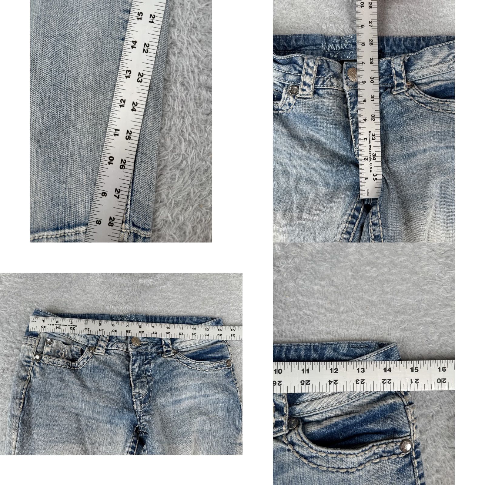 Denime Paisley Sky Jeans Womens 4 Blue Denim Skinny Tapered Distressed Low Rise 29x29 Jeans Womens Small spots and marks front and back review all photos Size 27" / US 4 / IT 40 - 8 Thumbnail