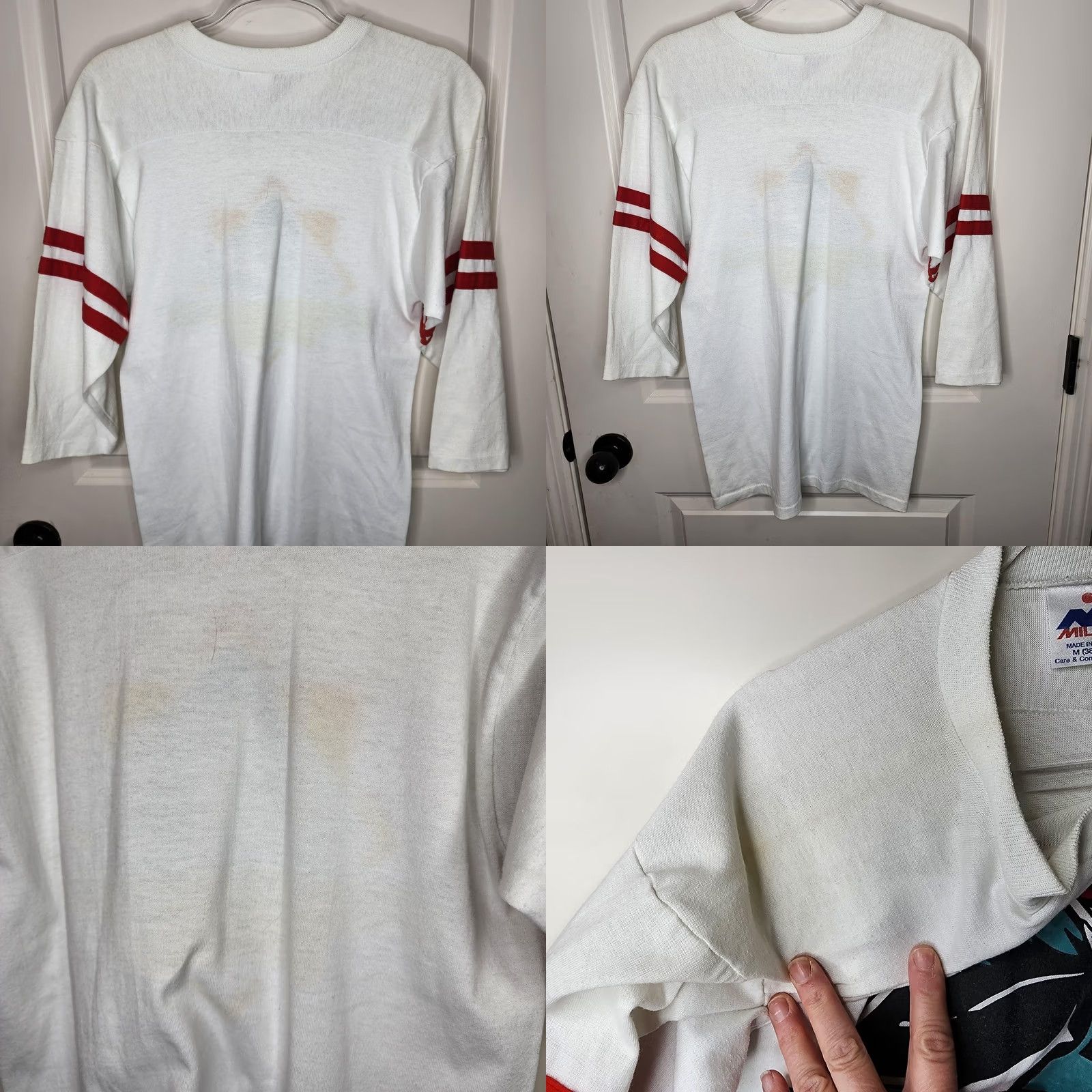 Vintage VINTAGE Miller Prairie Meadows Graphic Shirt Men M 3/4 Sleeve White Teal Red Horse Racing V-Neck Size US M / EU 48-50 / 2 - 8 Thumbnail