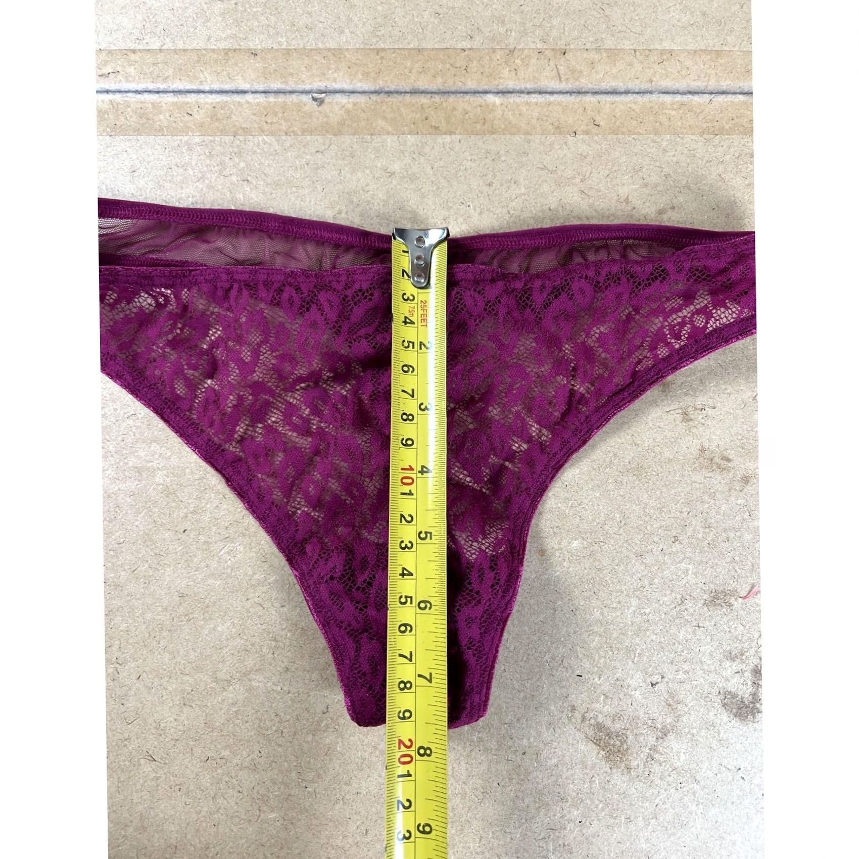 Victoria's Secret Victoria's Secret Bottom Womens L/G Purple Thong Lace Sheer Lined Floral Nylon Spandex Elastic Waist Size 36" / US 14 / IT 50 - 5 Thumbnail