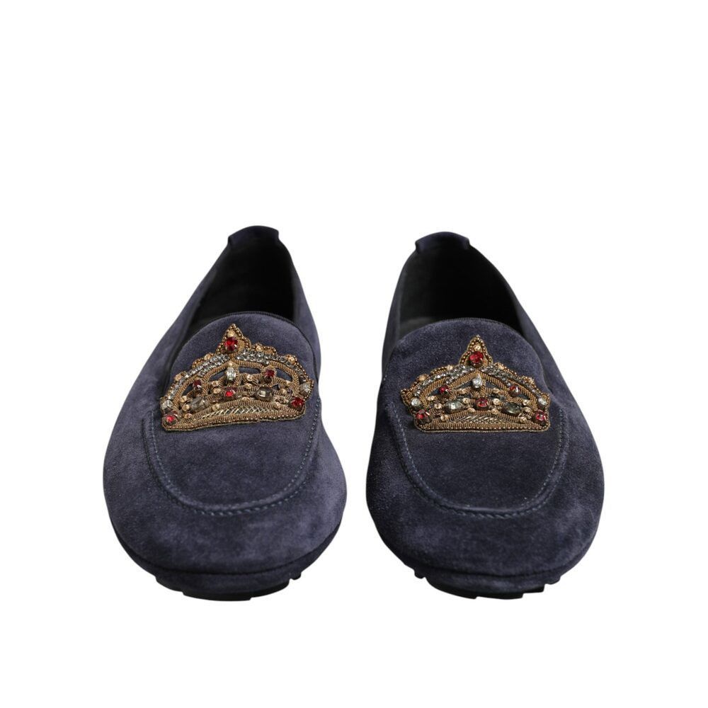 Dolce & Gabbana Dolce & Gabbana Blue Suede Crown Crystal Loafers Dress Shoes Size US 8 / EU 41 - 2 Thumbnail