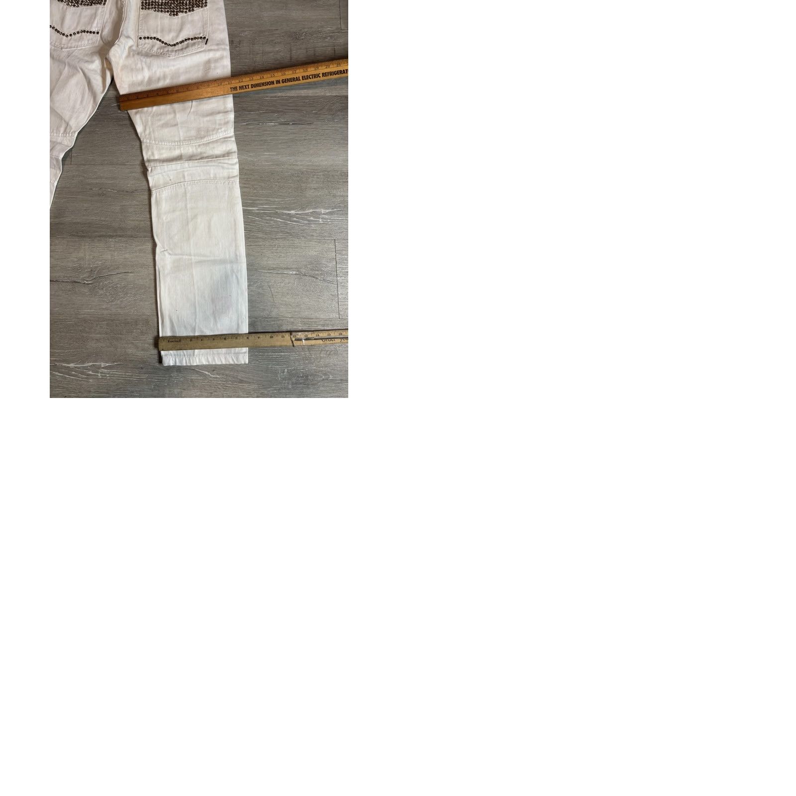 Denime Makobi Jeans Mens 34x32 White Slim Tapered Biker Studded Moto Denim Pants M1790 Size US 34 / EU 50 - 9 Thumbnail