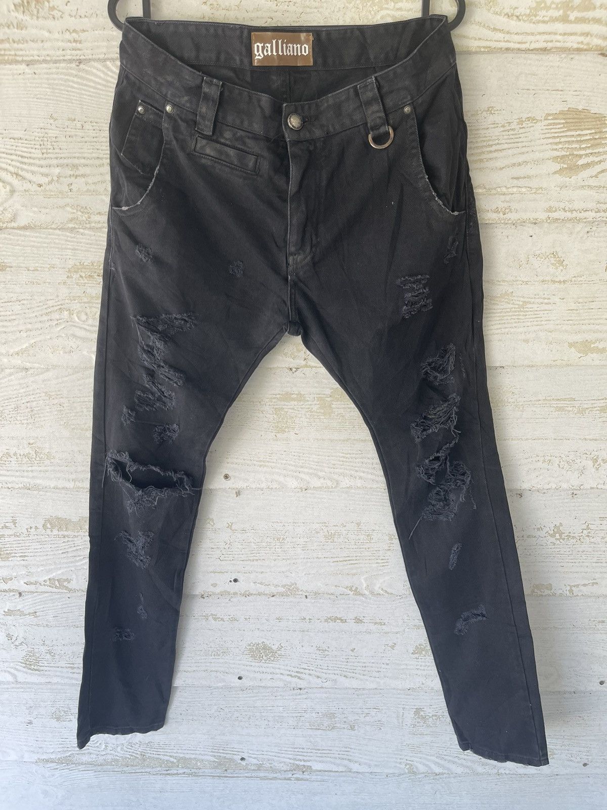 John Galliano 🔥RARE🔥JOHN GALLIANO DENIM DESTRESS BLACK ITALY Size US 31 - 3 Thumbnail