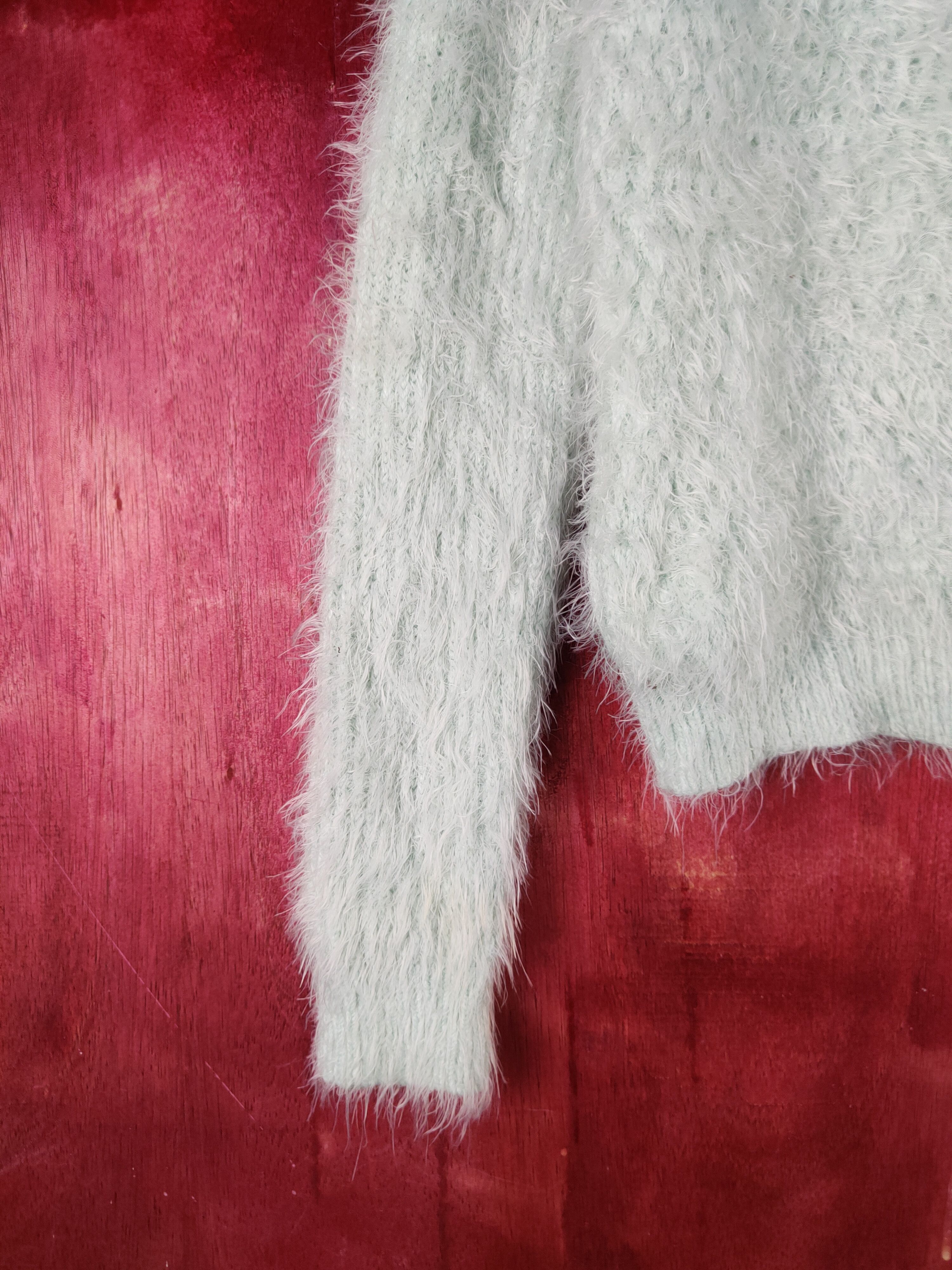 Homespun Knitwear Ingni Mint Green Shag Shaggy Fur Mohair Knitwear #S2107 Size S / US 4 / IT 40 - 5 Thumbnail