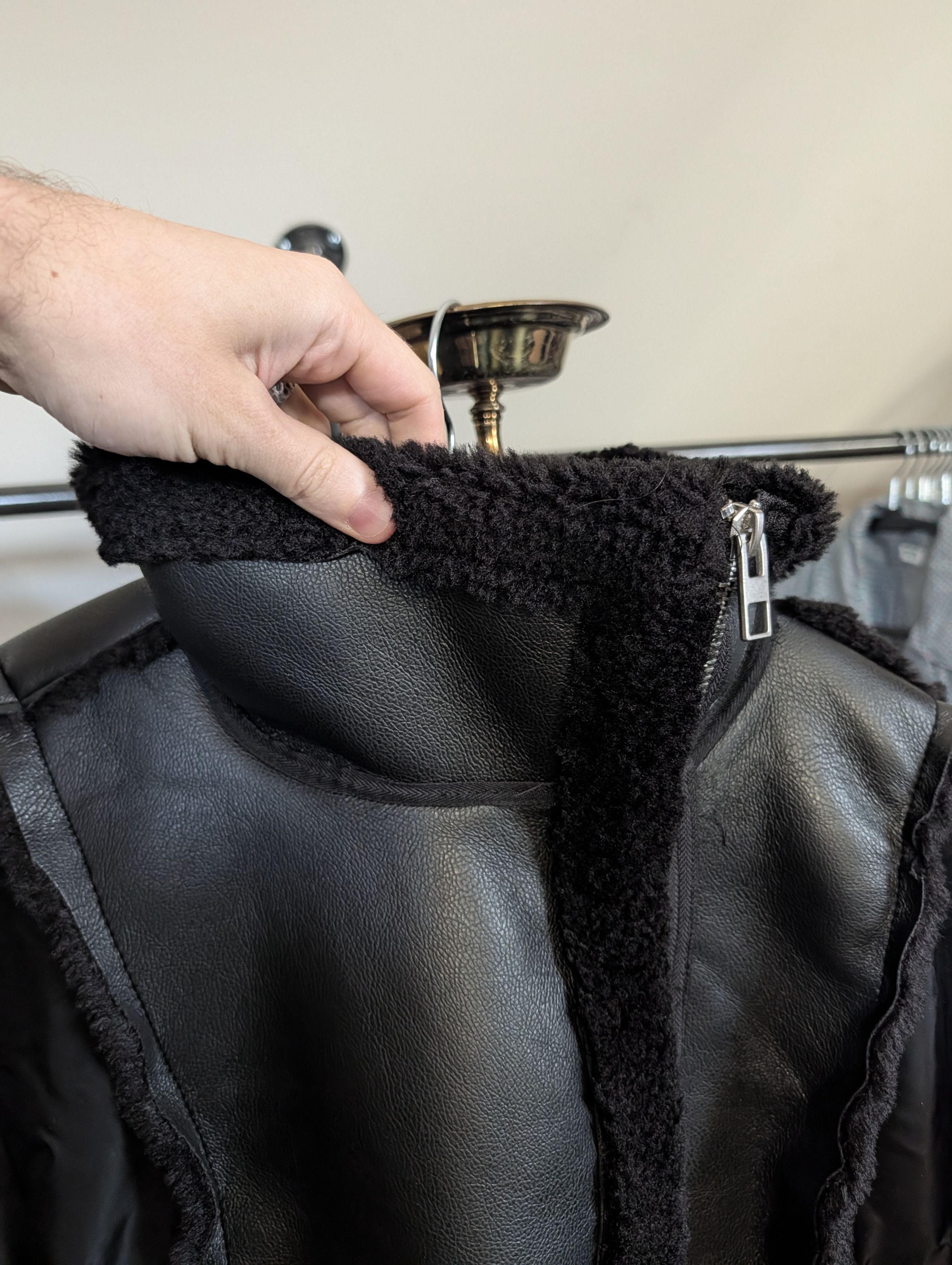 Jason Wu Black vegan leather shearling fur aviator bomber jacket Size L / US 10 / IT 46 - 9 Thumbnail