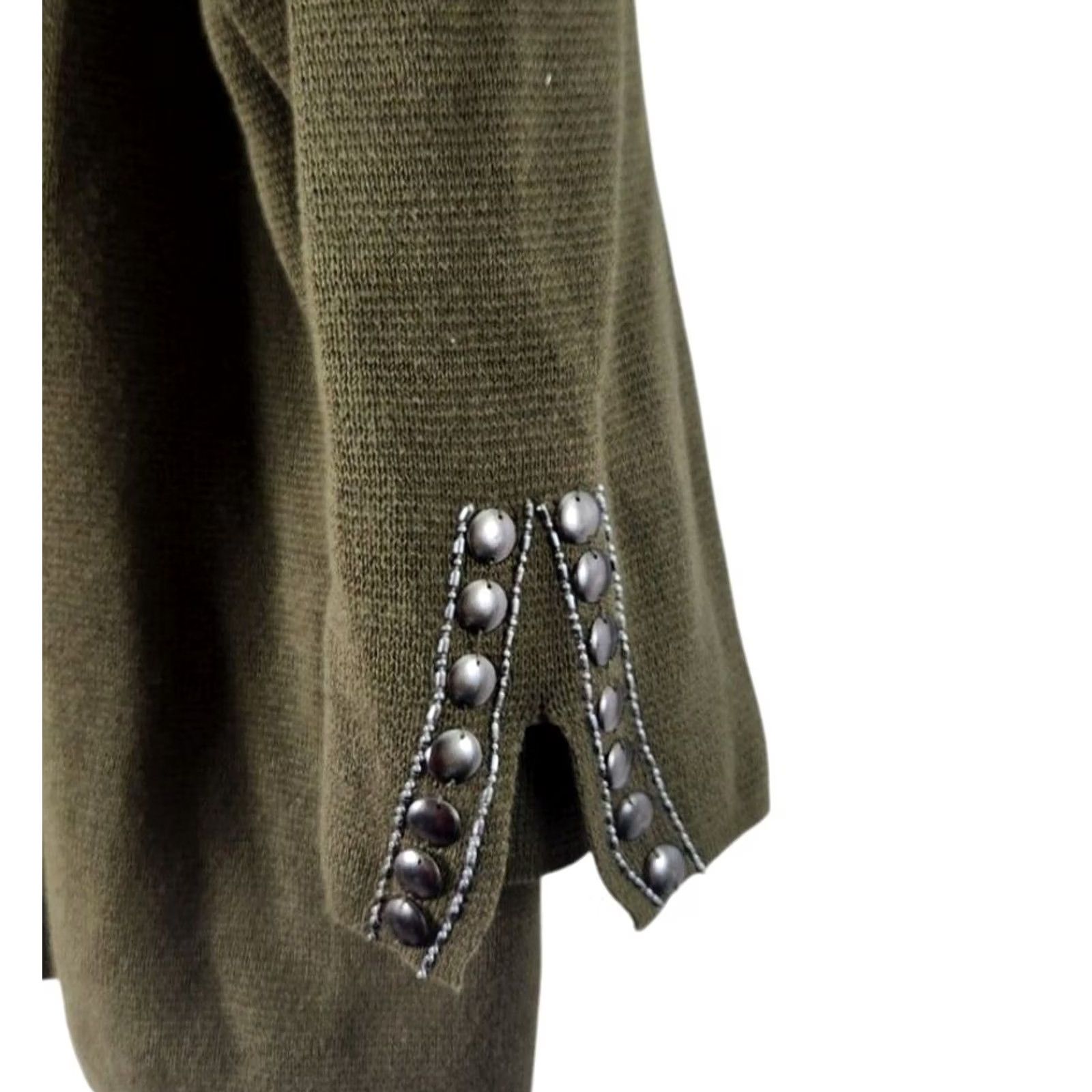 Vintage Chicos Women's Sweater Cardigan 3/4 Sleeve Petite Olive Green Embroidered Beaded Size XS / US 0-2 / IT 36-38 - 4 Thumbnail