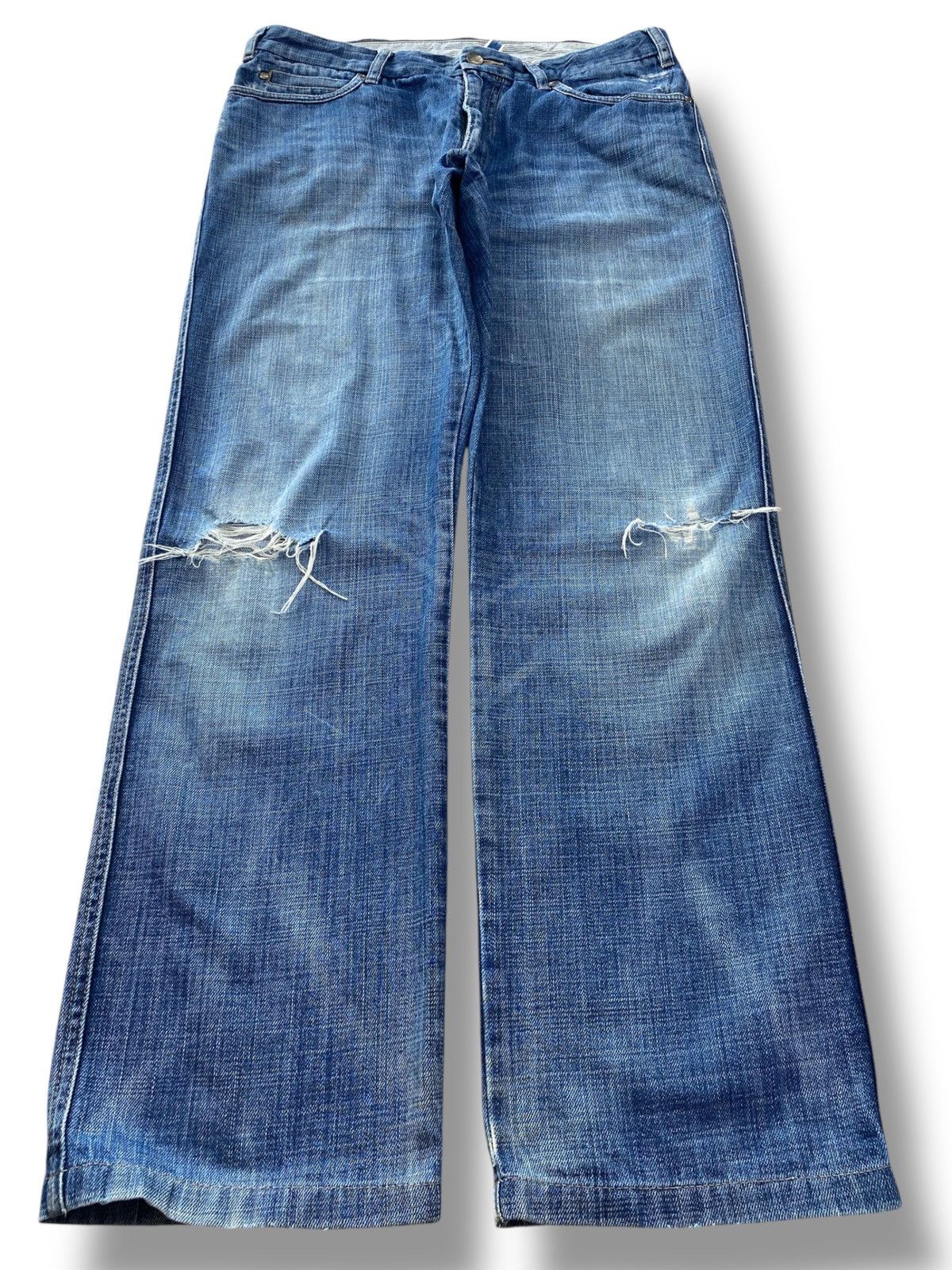 Japanese Brand Japanese Brand Blue Wash Ripped Straight Leg Jeans Size US 34 / EU 50 - 1 Thumbnail