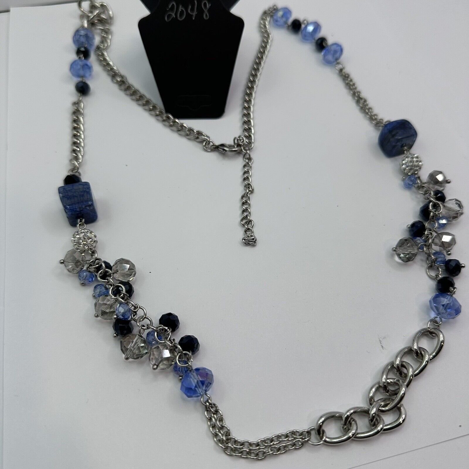 Other Long Black Clear Blue Glass Beads Silver Tone Chain Necklace Size ONE SIZE - 11 Thumbnail
