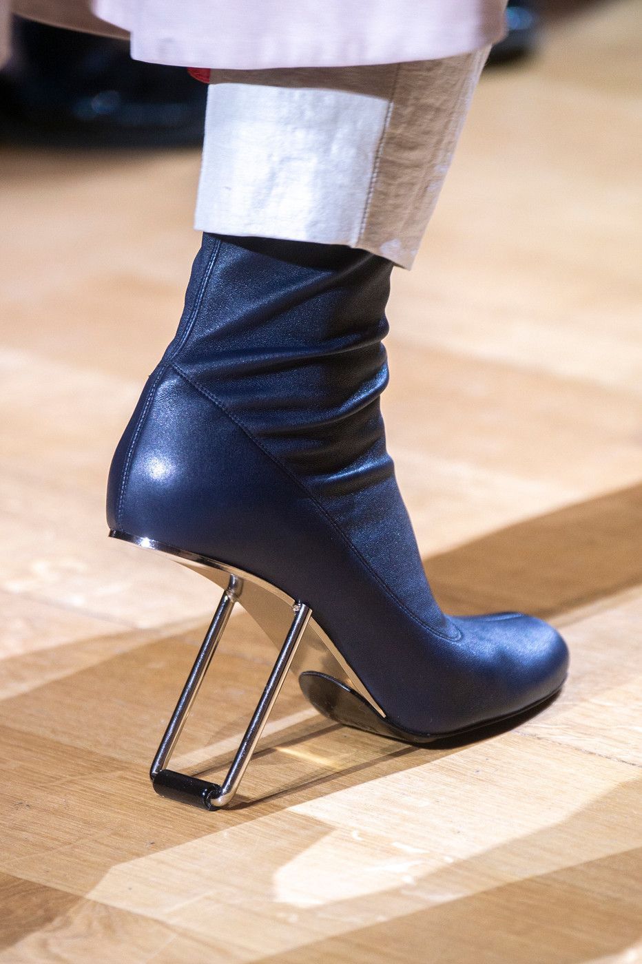 image of Metal Support Geometric Heel Shoes Leather Boots in Blue, Women's (Size 10)