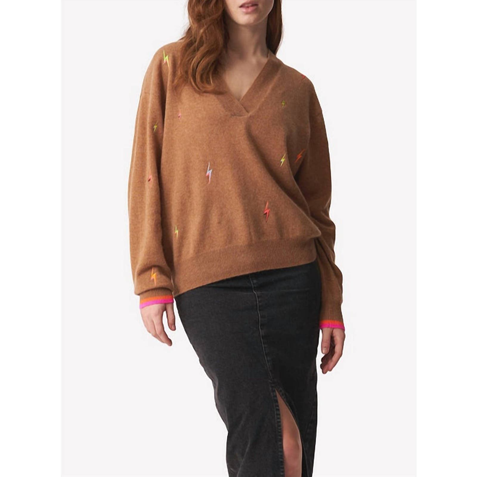 Brodie Cashmere BRODIE CASHMERE Lightning Bolt v Neck Sweater In