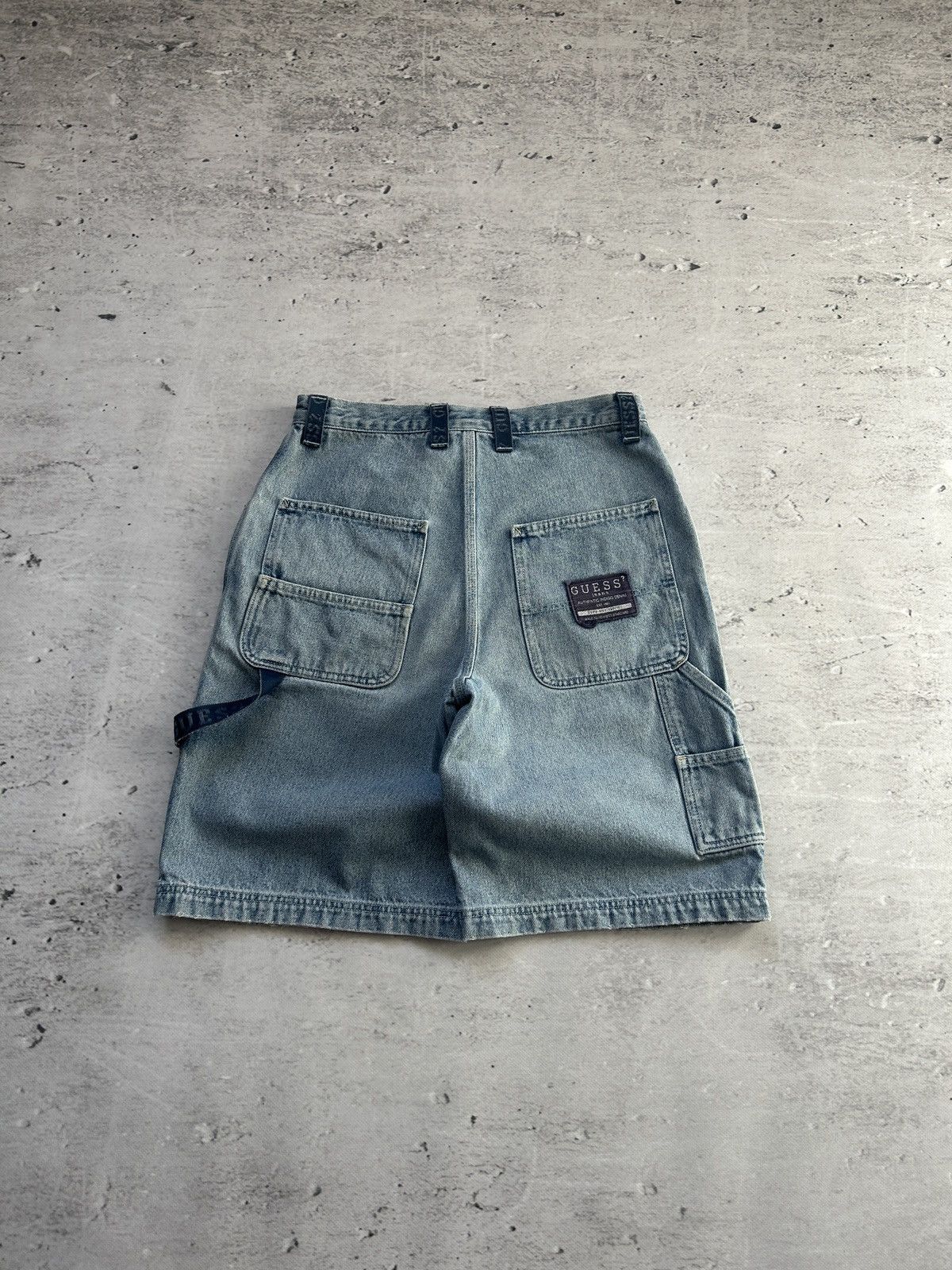 Guess × Vintage 💥Vintage Guess Baggy Distressed Carpenter Wide Denim Shorts💥 Size US 31 - 1 Thumbnail