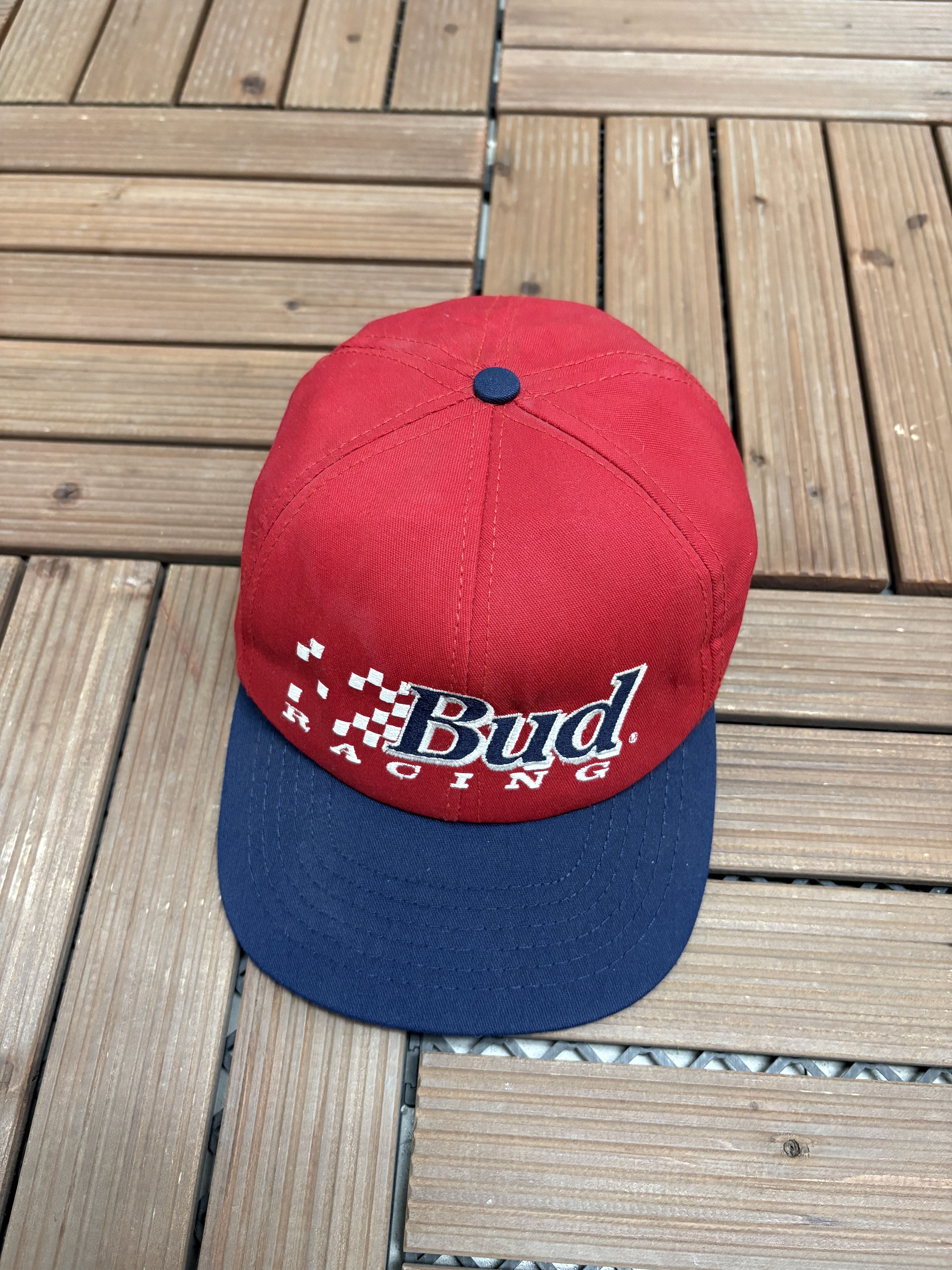 Vintage Budweiser Racing Embroidered Vintage Red Snap Back Hat Cap Size ONE SIZE - 1 Thumbnail