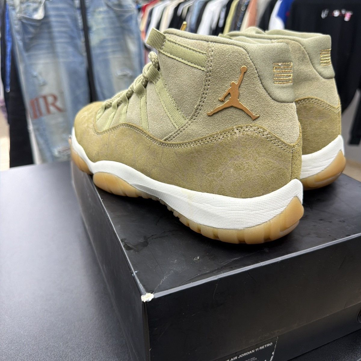 Jordan Brand Womans Air Jordan 11 XI Retro Olive Gold Cracked size 12 Size US 12 / EU 45 - 13 Thumbnail