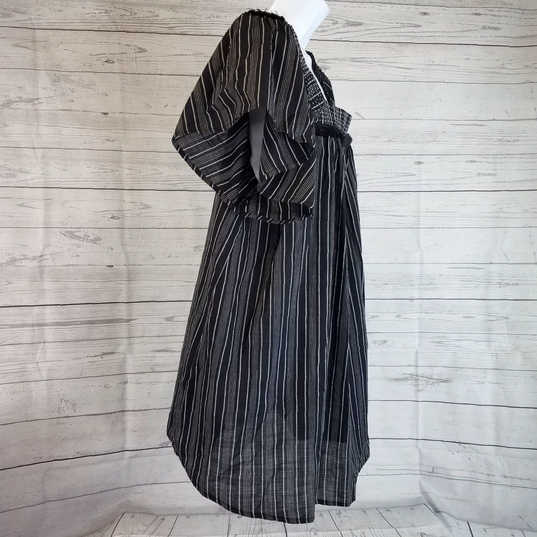 Vintage Isabel Maternity Womens Top Sz Large Black Striped Fringe Cotton Square Neck Size L / US 10 / IT 46 - 3 Thumbnail