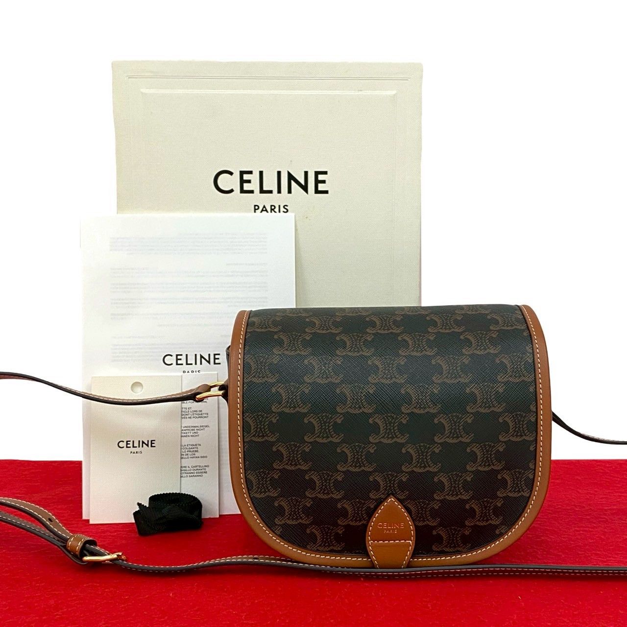 Celine Celine Folco Trionfo Leather Mini Shoulder Bag Leather Shoulder Bag 59457 Duty Free For Usa in Brown, Women's
