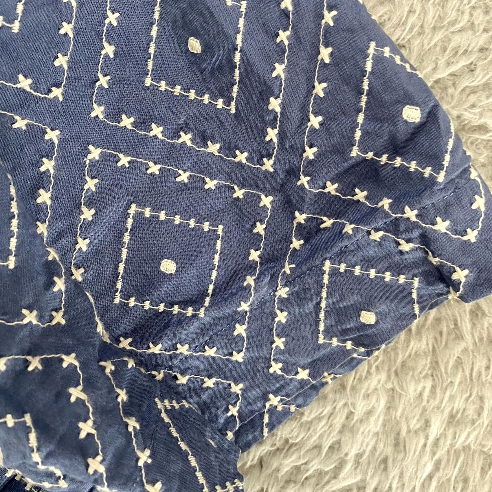 Zara Zara Embroidered Shirt Mens Medium Blue Short Sleeve Button Up Diamond Cotton Embroidered Geometric Beach Vacation Button-Up Mens Jacket? Size US M / EU 48-50 / 2 - 4 Thumbnail