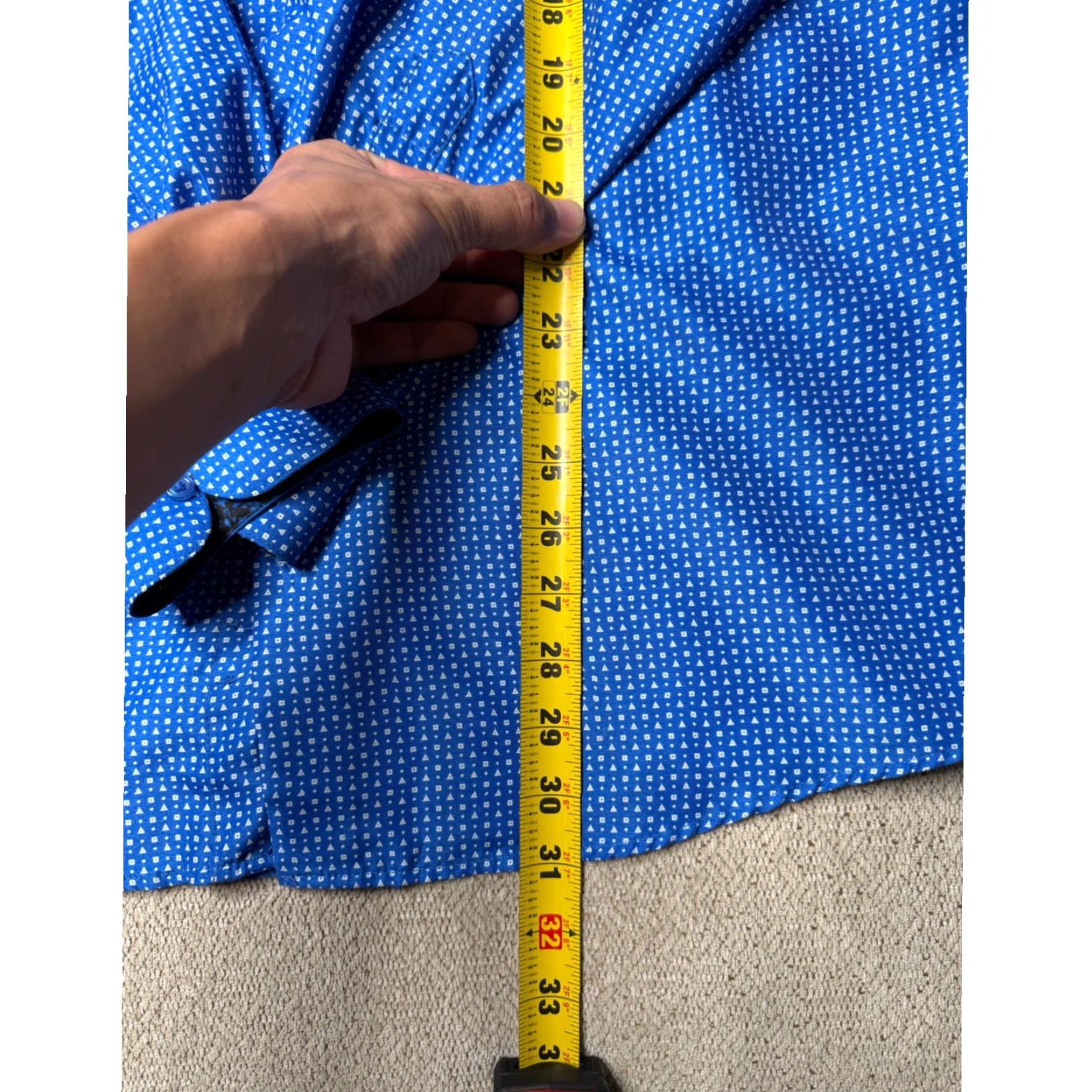 Nine West Nine West Dress Shirt Geometric Pattern Slim Fit Long Sleeve Blue XL 17-17.5 Neck 17-17.5 in Barrel Cuff Wrinkle Resistant Mens Shirt Size 46R - 5 Thumbnail