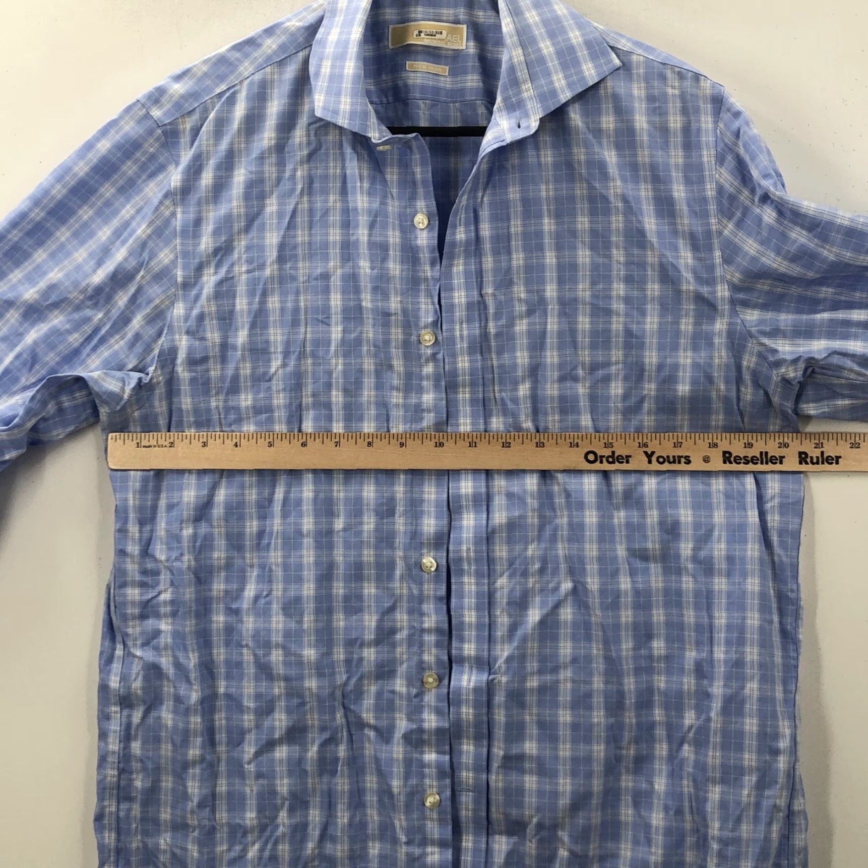 Michael Kors Michael Kors Mens Dress Shirt Blue Plaid Collared Long Sleeve Button Front 16.5 Regular Chest 41 in Cotton Blend Casual Mens Size US L / EU 52-54 / 3 - 6 Thumbnail